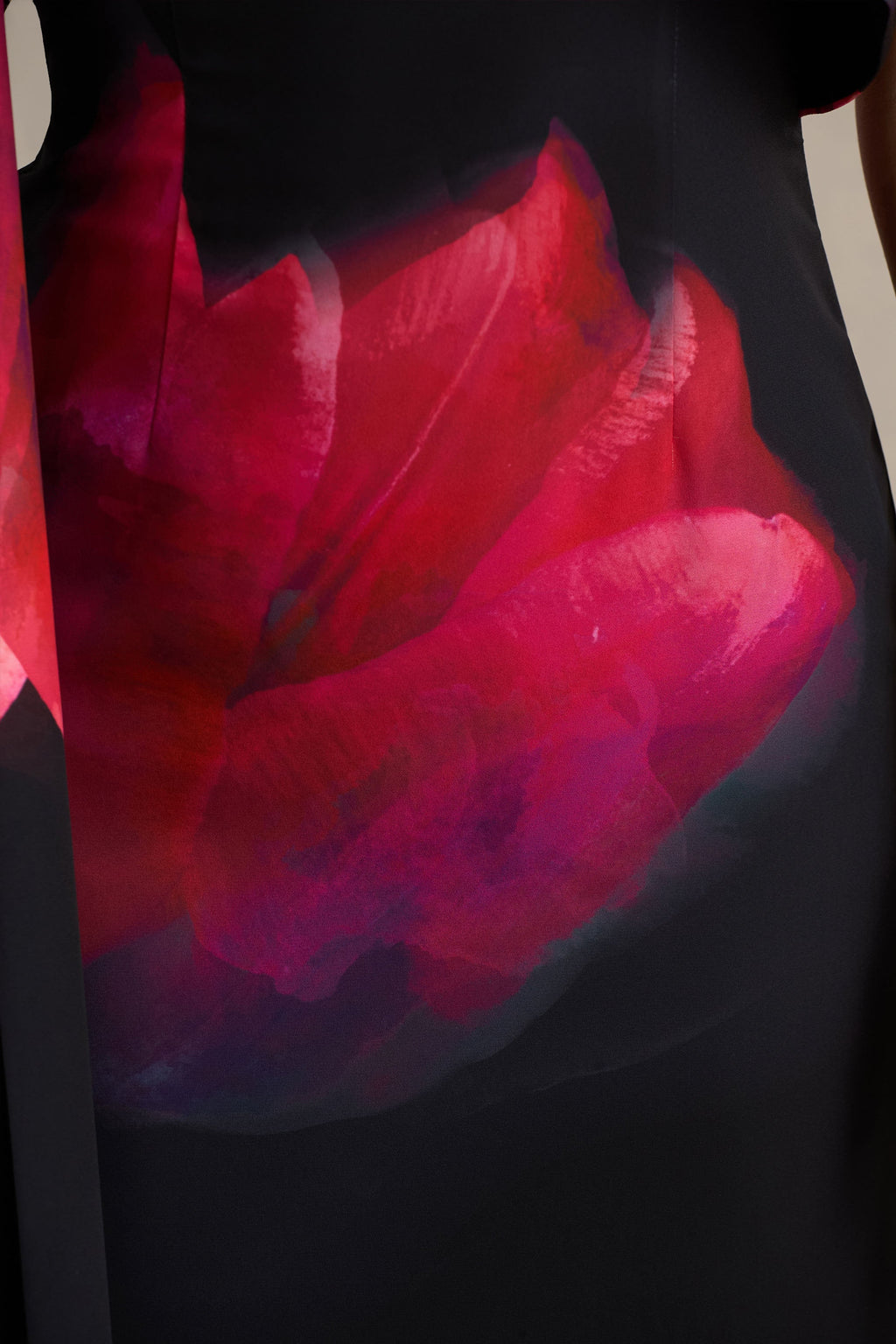 Leonara | Black And Pink Floral Print Cowl-Neck Maxi Dress With One-Sleeve