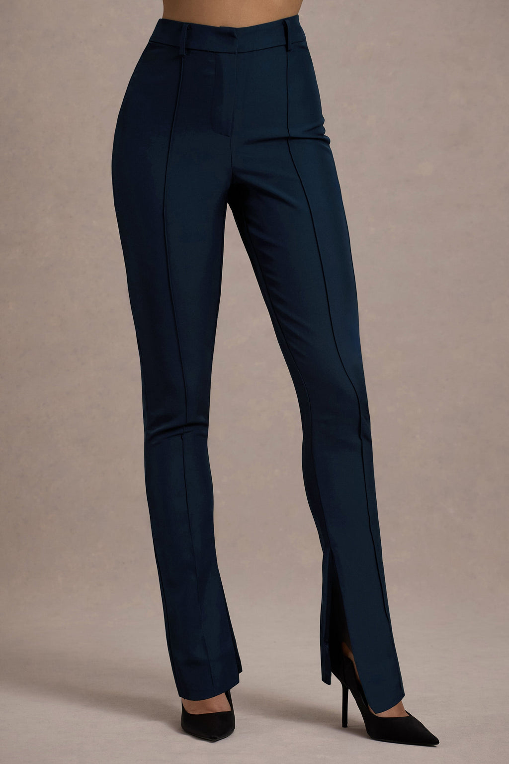 Wonder Woman | Navy High Waist Straight Leg Trousers With Hem Split