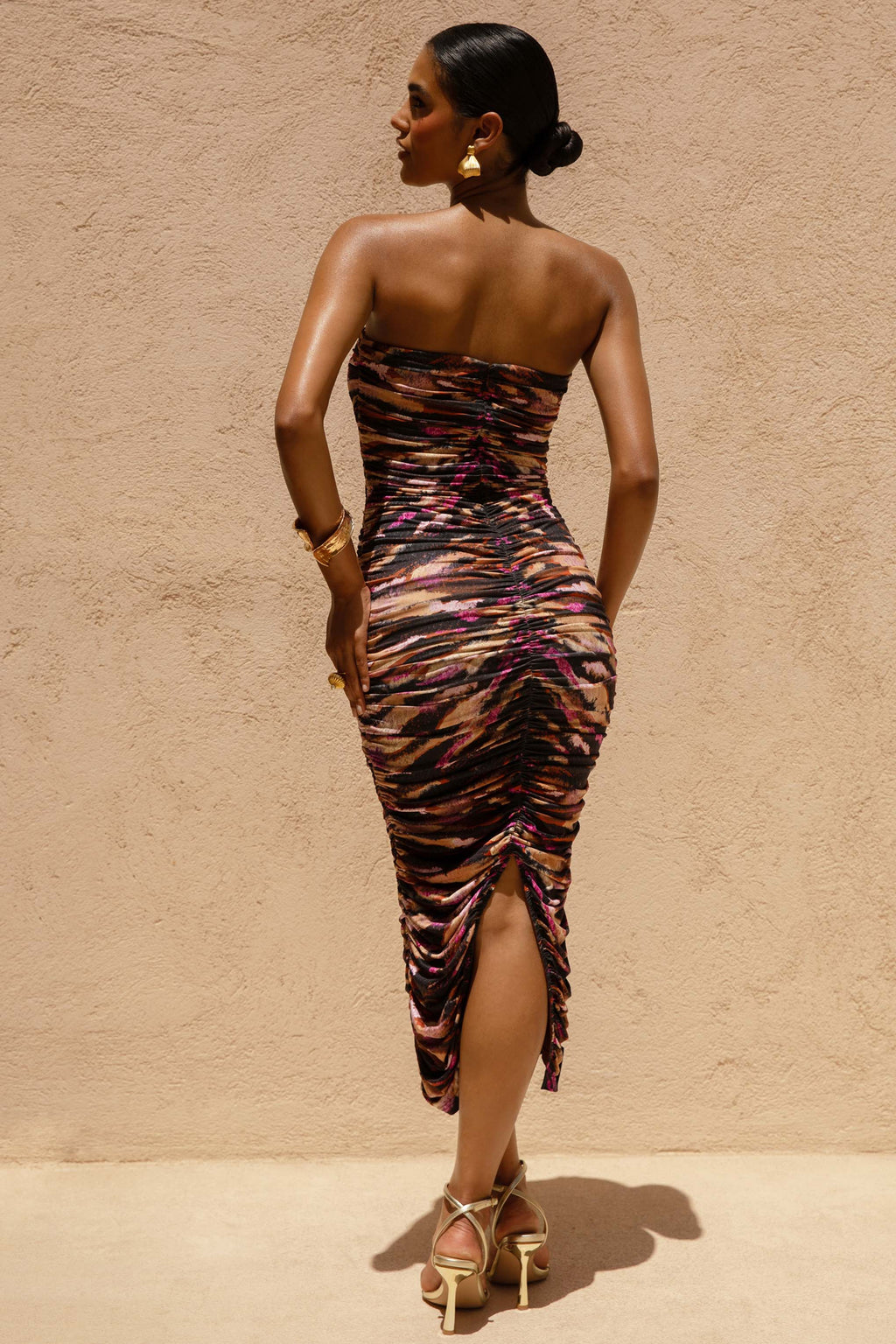 Spontaneity | Zebra Print Bandeau Ruched Midi Dress