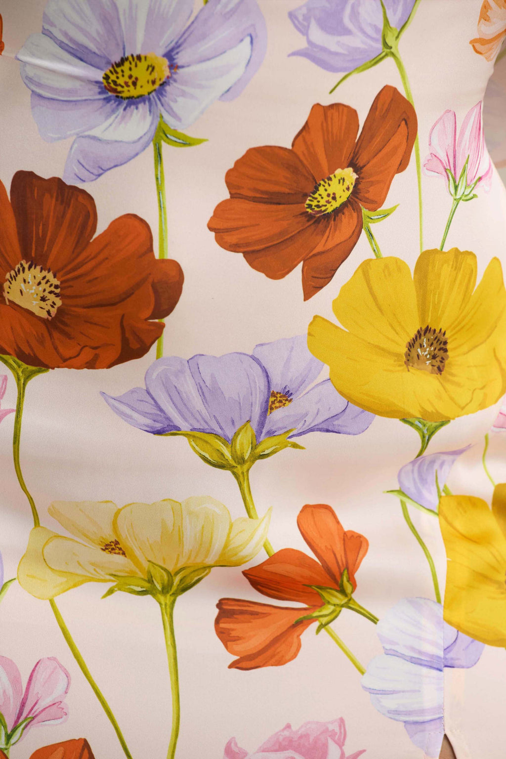 Thames | Bright Floral Print Satin Cowl-Neck Maxi Dress