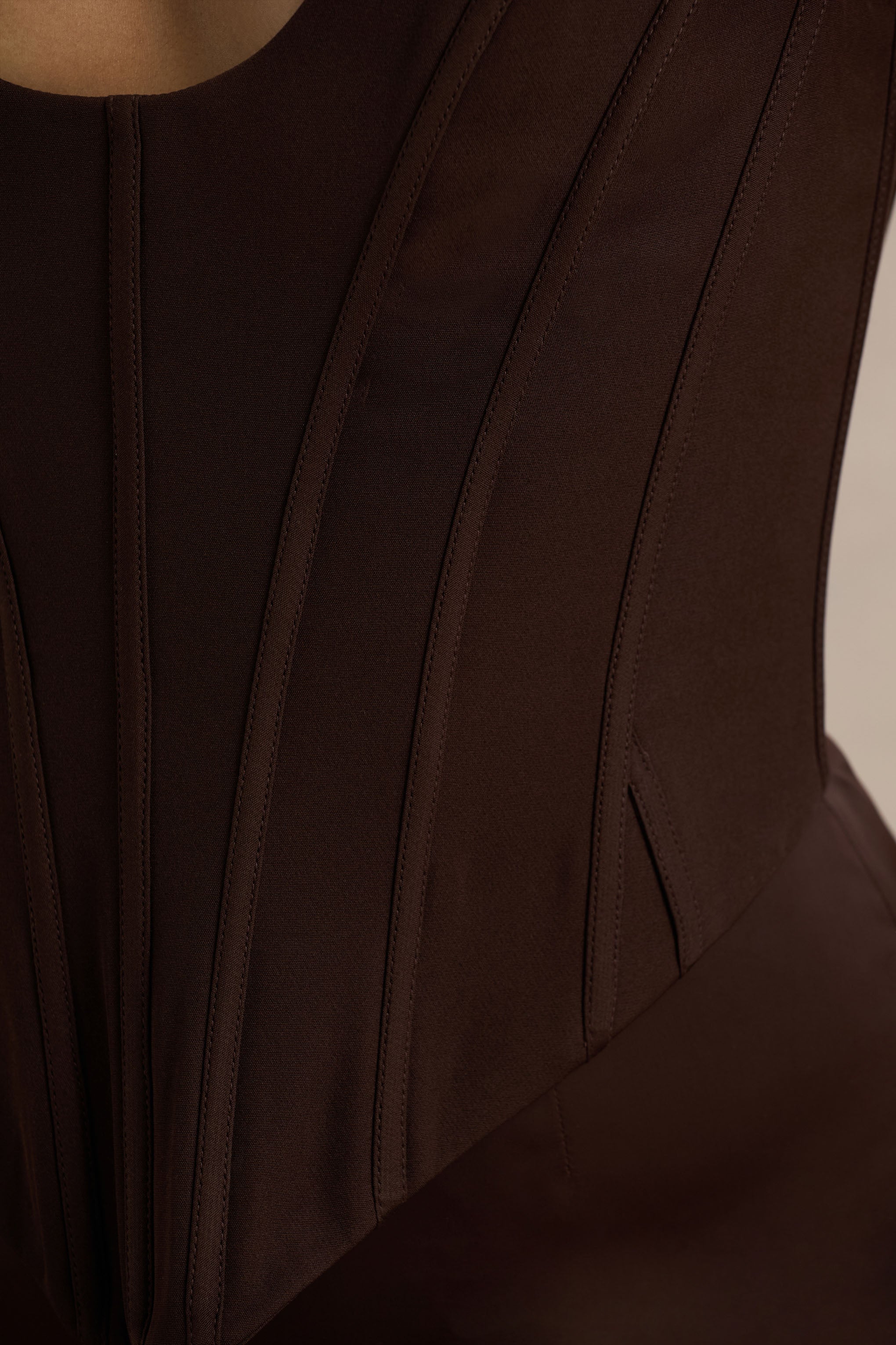 Morgan | Brown Satin Corset Maxi Dress