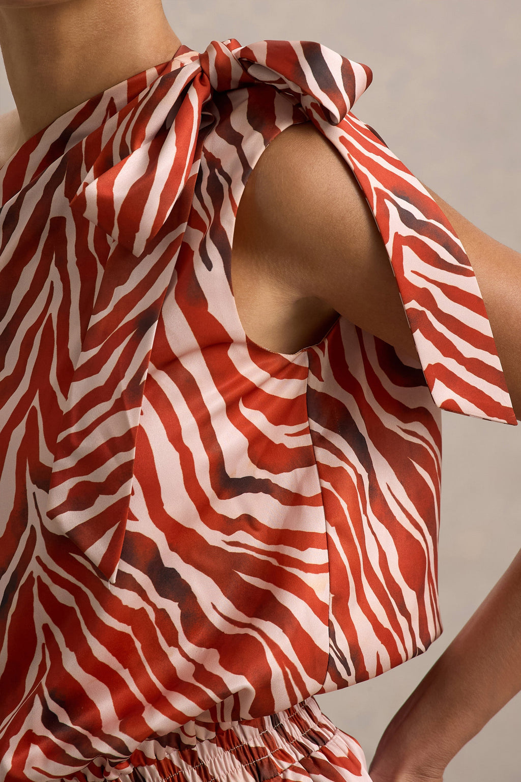 Bathe | Zebra Print Satin Asymmetric Playsuit