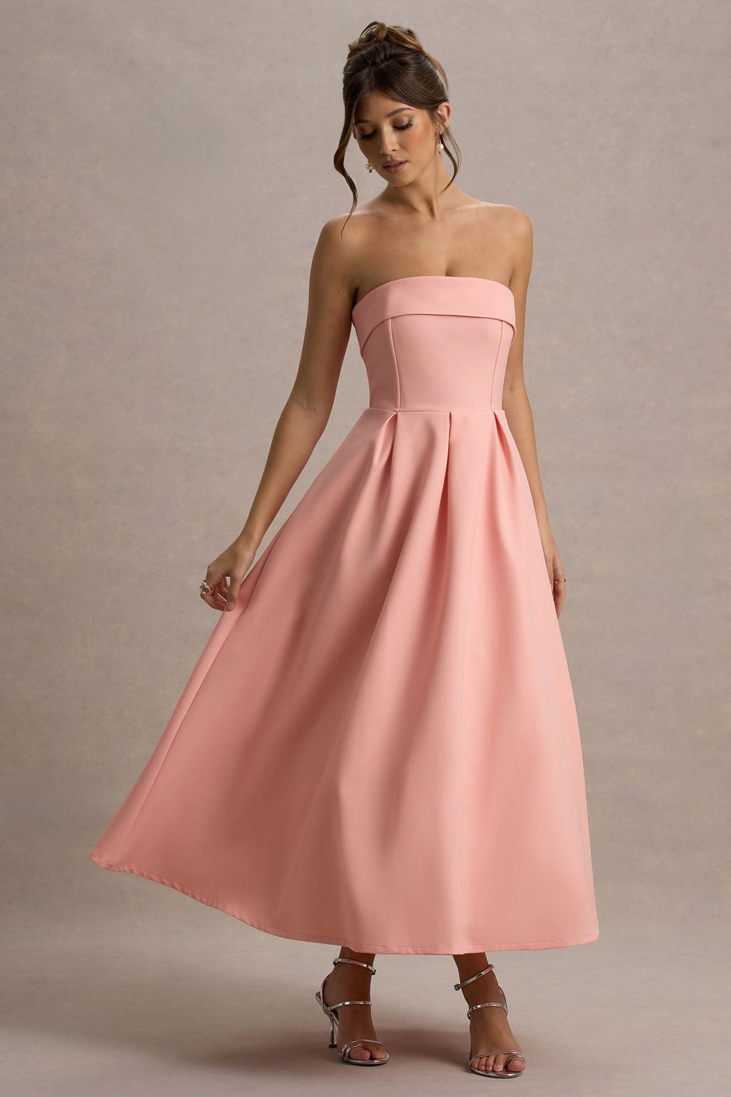 Annalise | Pink Bandeau Skater Midi Dress