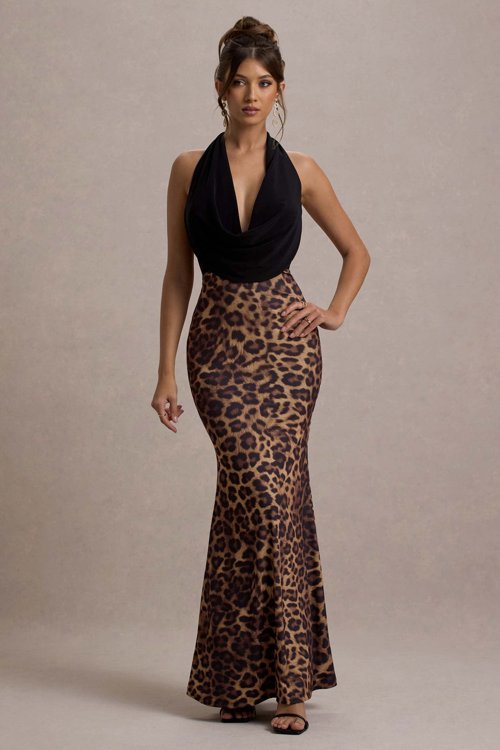 Krystal | Animal Print Deep Plunge-Neck Maxi Dress