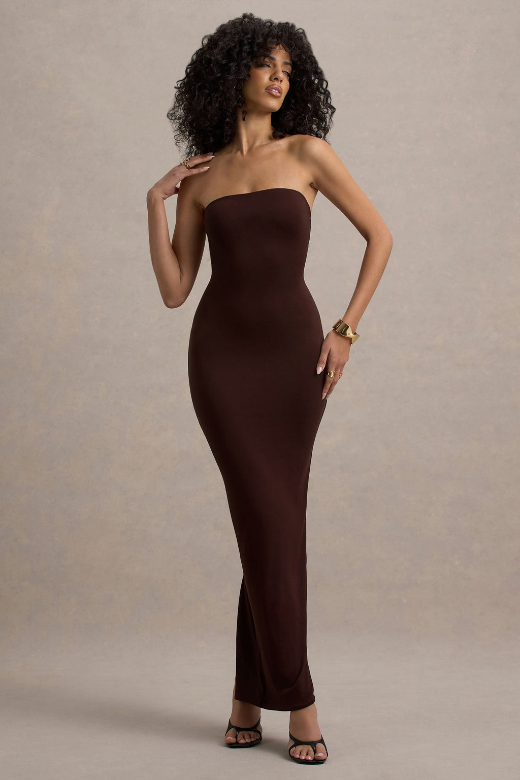 Angelie | Brown Bandeau Bodycon Maxi Dress