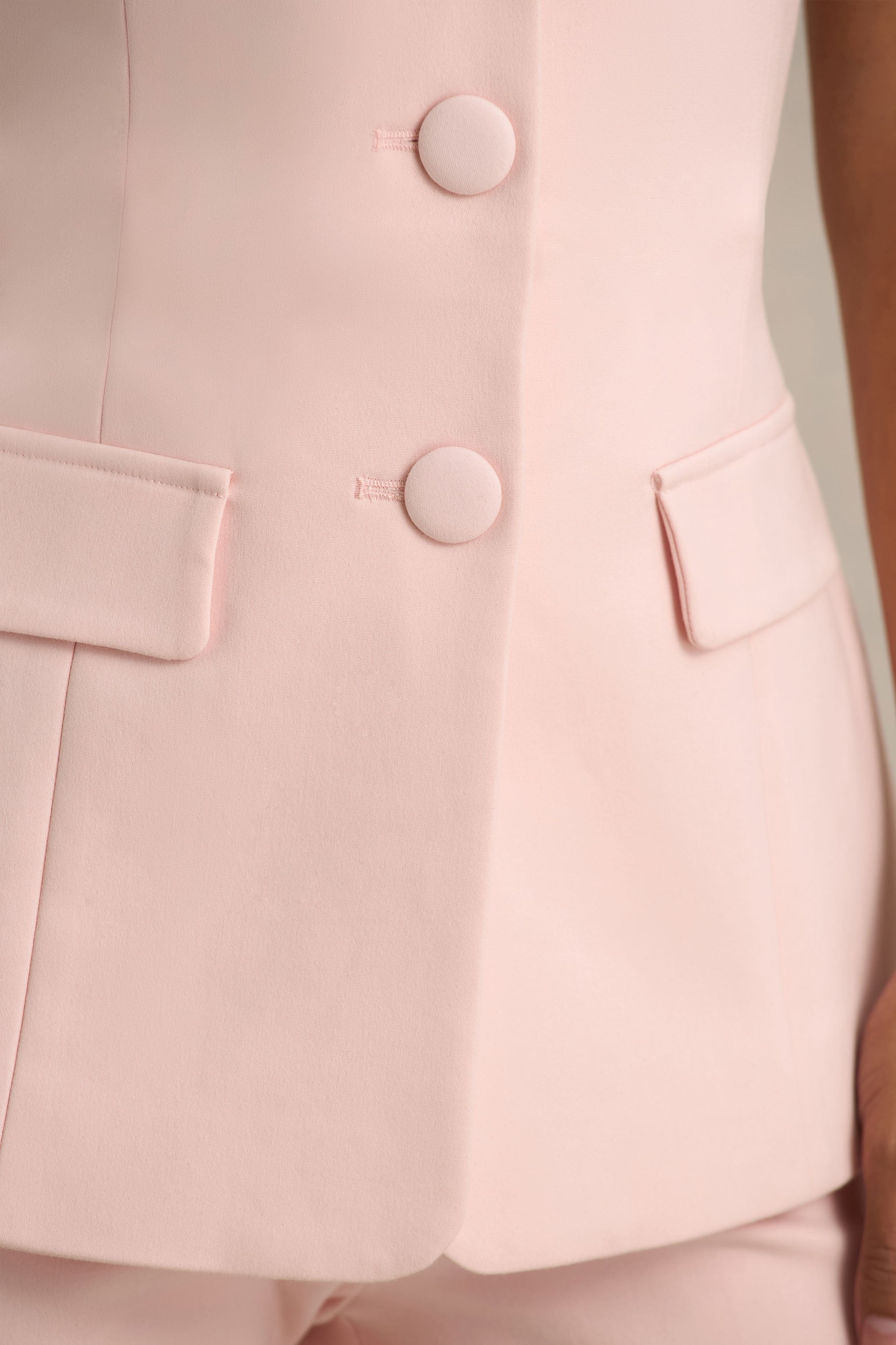 Aceline | Baby Pink Square-Neck Tailored Jumpsuit