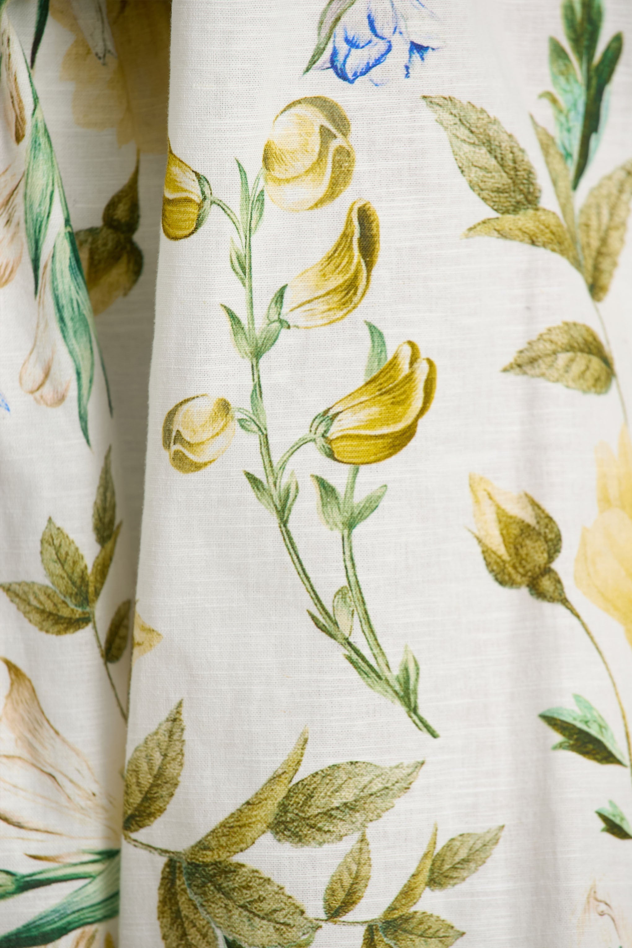 Waterfall | White Botanical Print Linen Asymmetric Long-Sleeve Playsuit