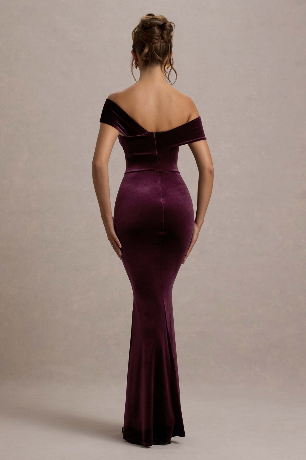 Candela | Port Velvet Asymmetric Bardot Maxi Dress