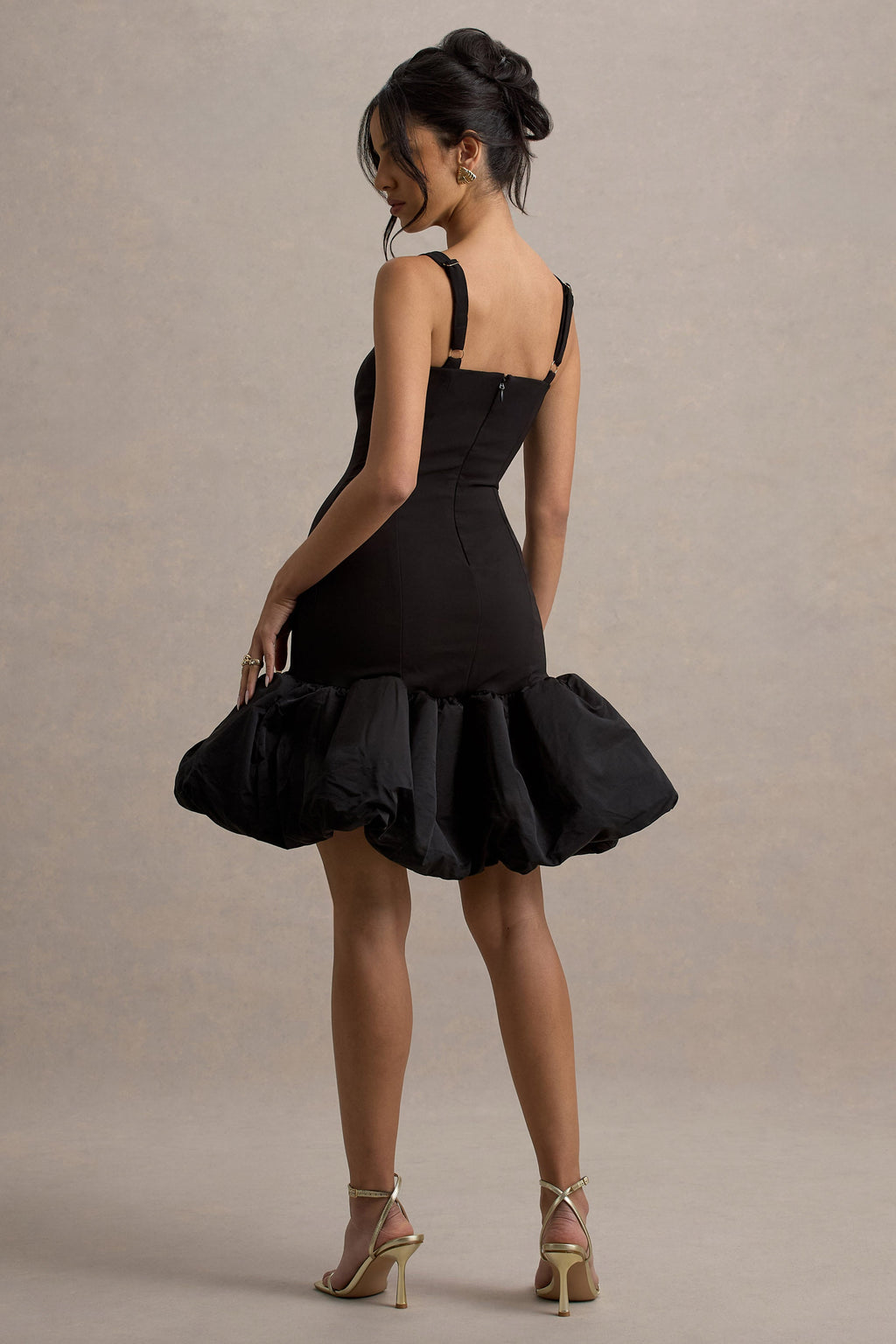 Jacque | Black Drop-Waist Midi Dress With Volume Hem