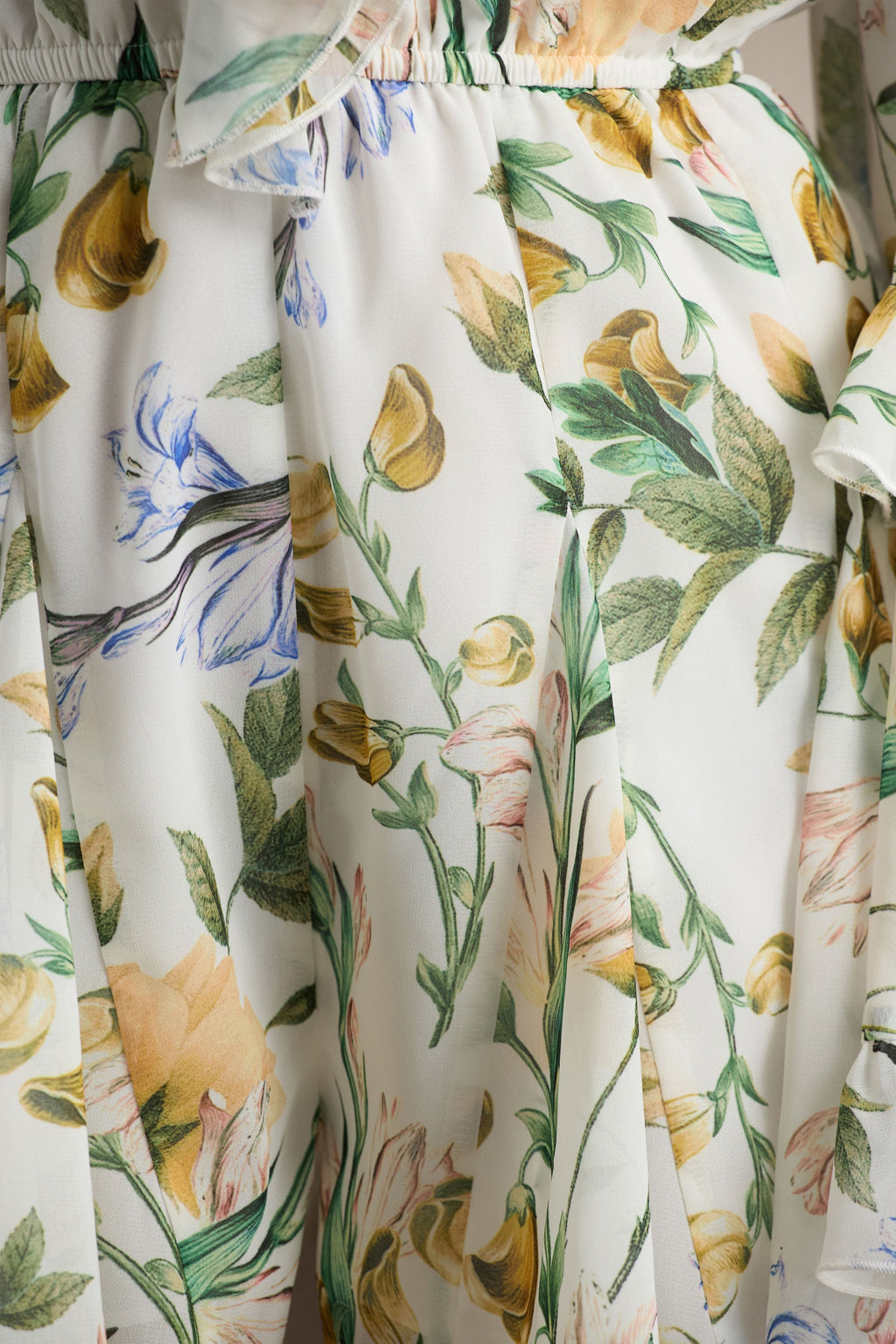 Anaya | White Botanical Print Chiffon Playsuit With Long Sleeves