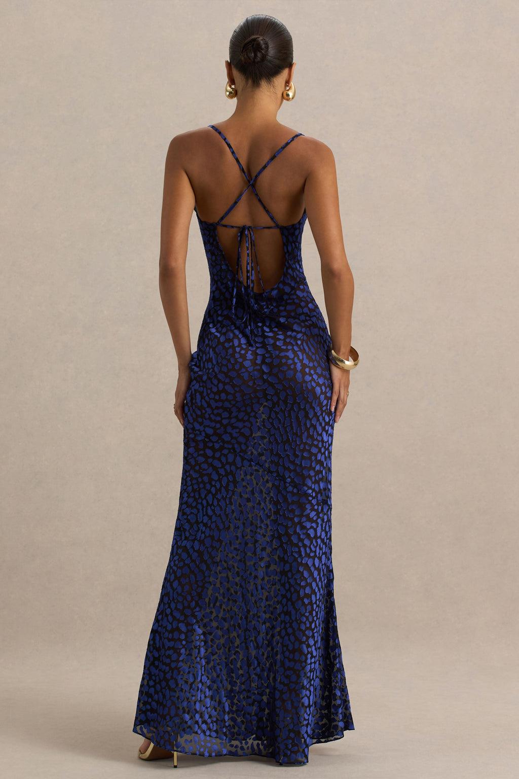 Marya | Blue Leopard Print Cowl-Neck Maxi Dress