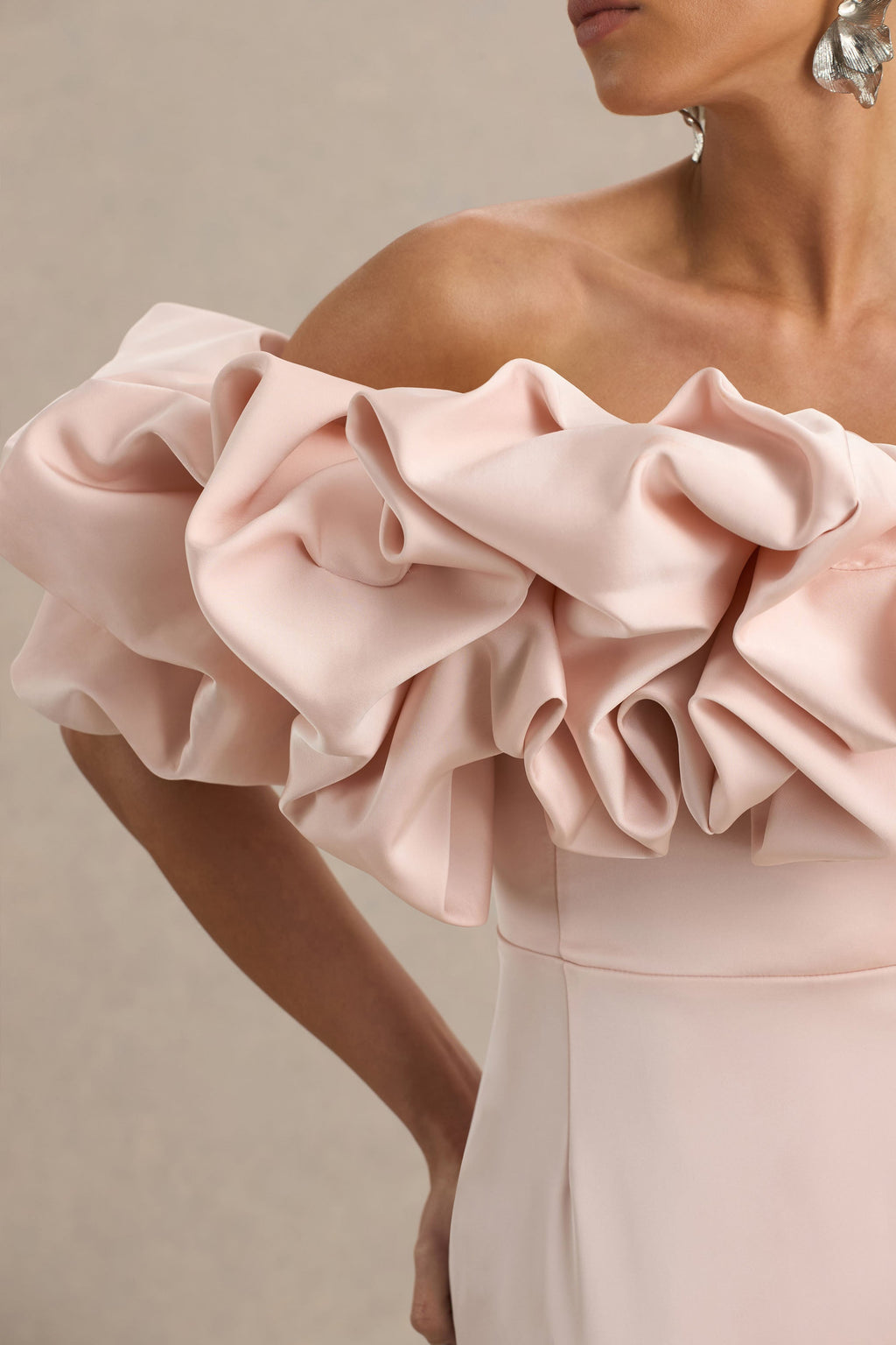 Allie | Pale Pink Puff Bardot Maxi Dress