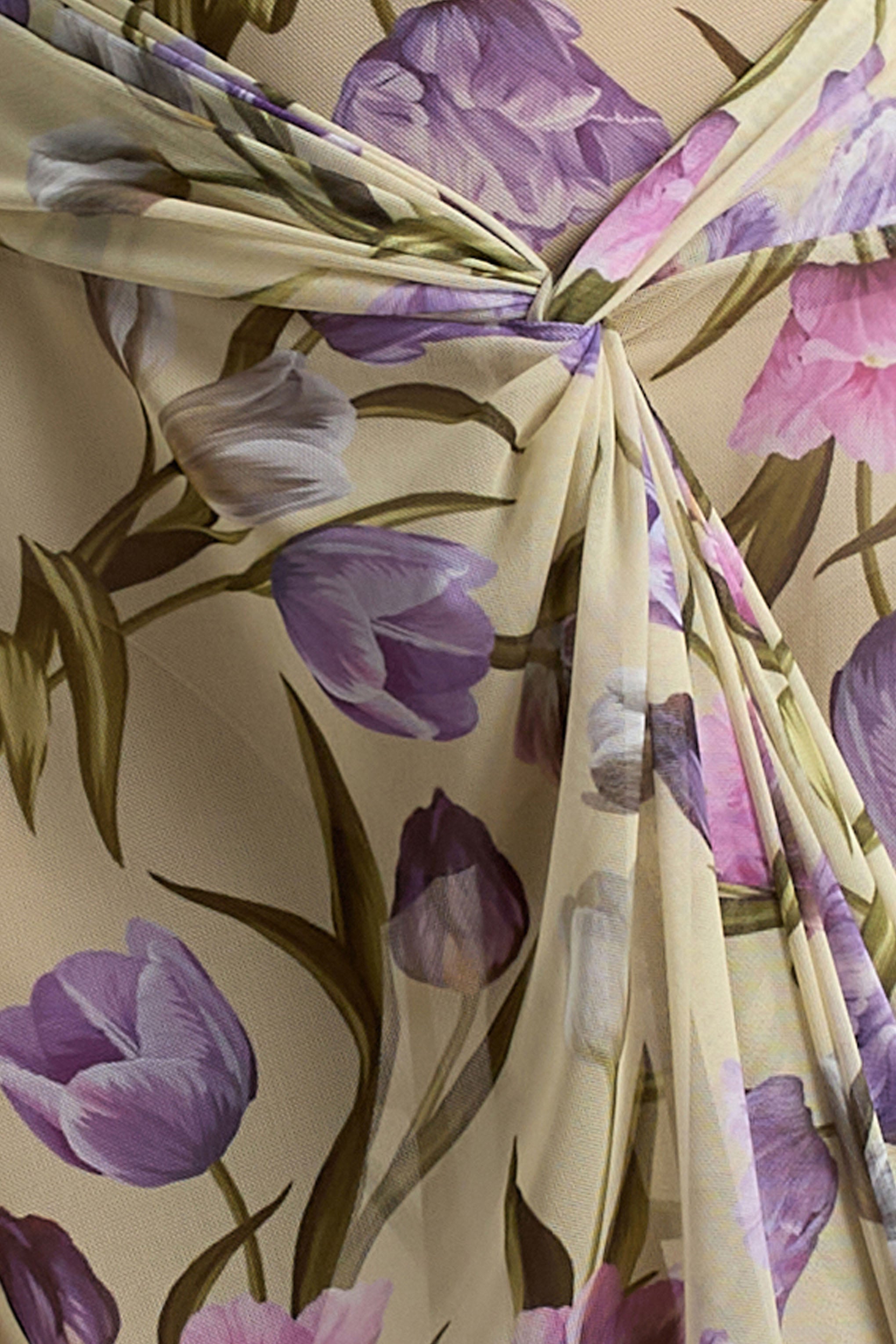 Koami | Yellow Floral Long-Sleeve Ruched Maxi Dress With High Split