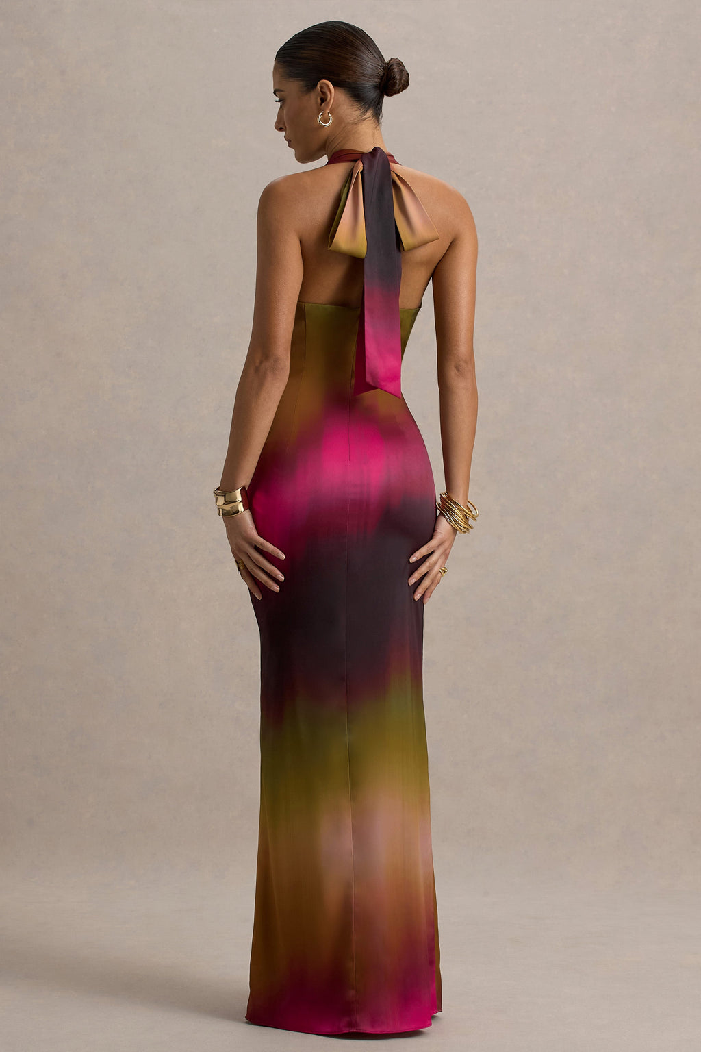 Fiorella | Ombre Print Cowl-Neck Split Maxi Dress
