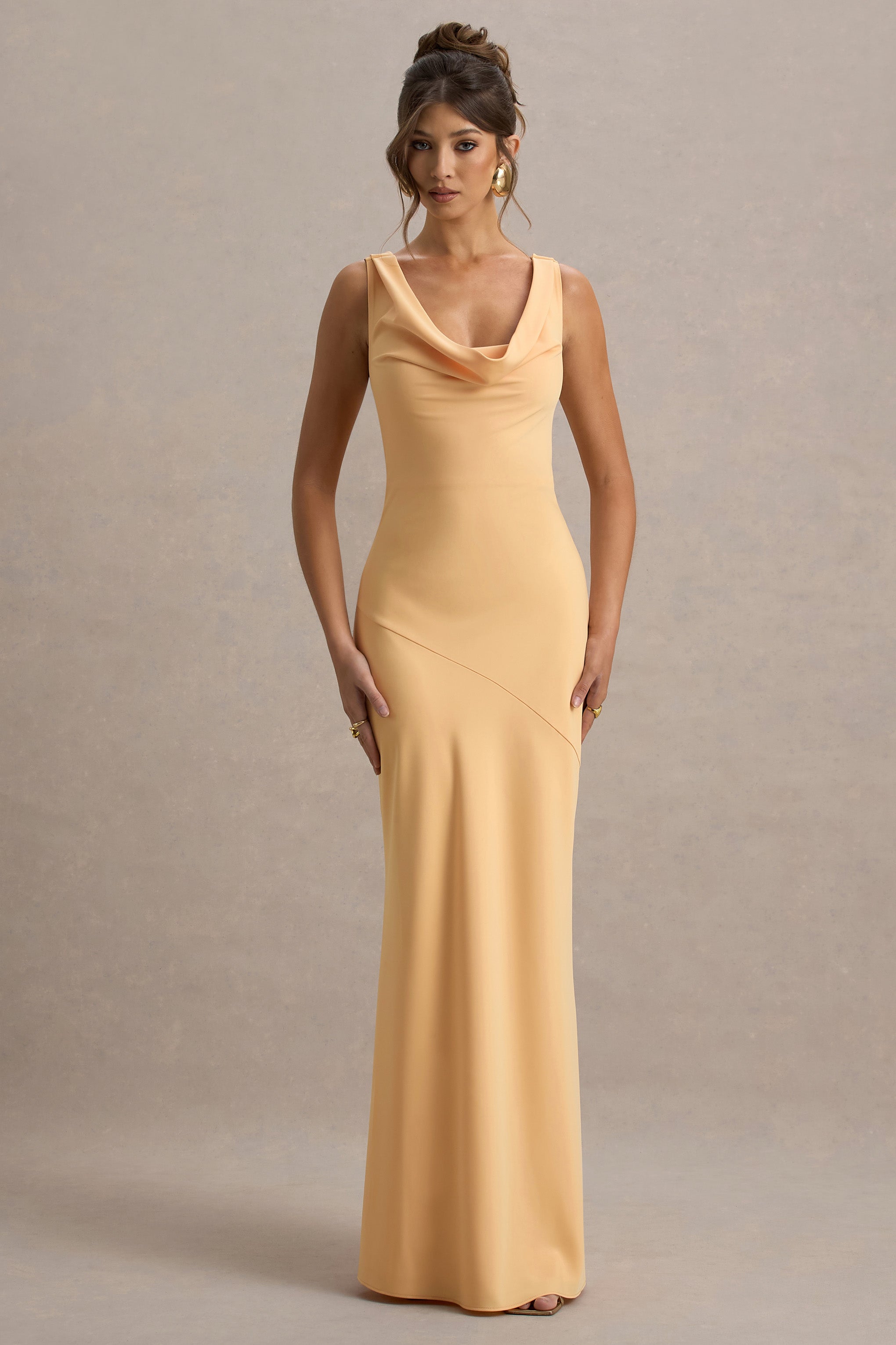 Alesso | Peach Satin Cowl-Neck Maxi Dress