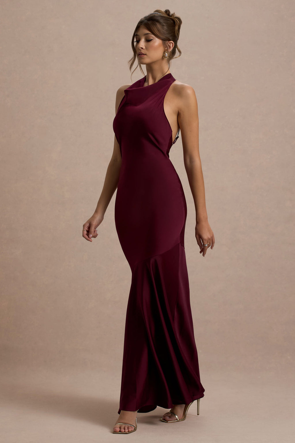 Amelita | Port Satin Cowl-Neck Maxi Dress