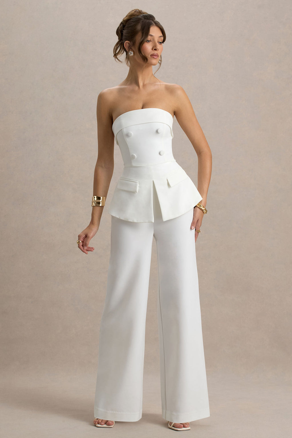 Noemi | White Bandeau Tailored Jumpsuit