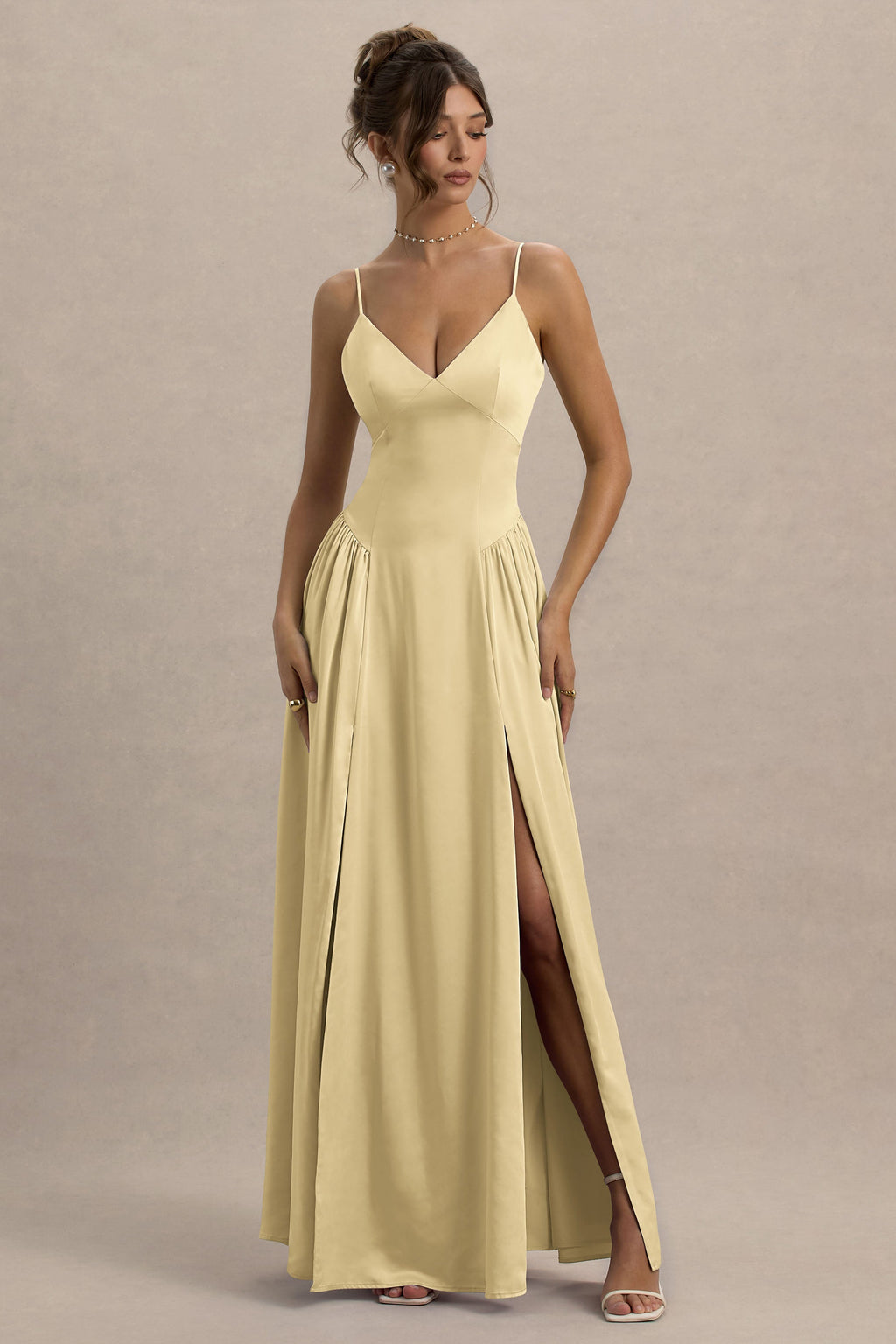 Jonas | Lemon Plunge-Neck Maxi Dress With Cami Straps