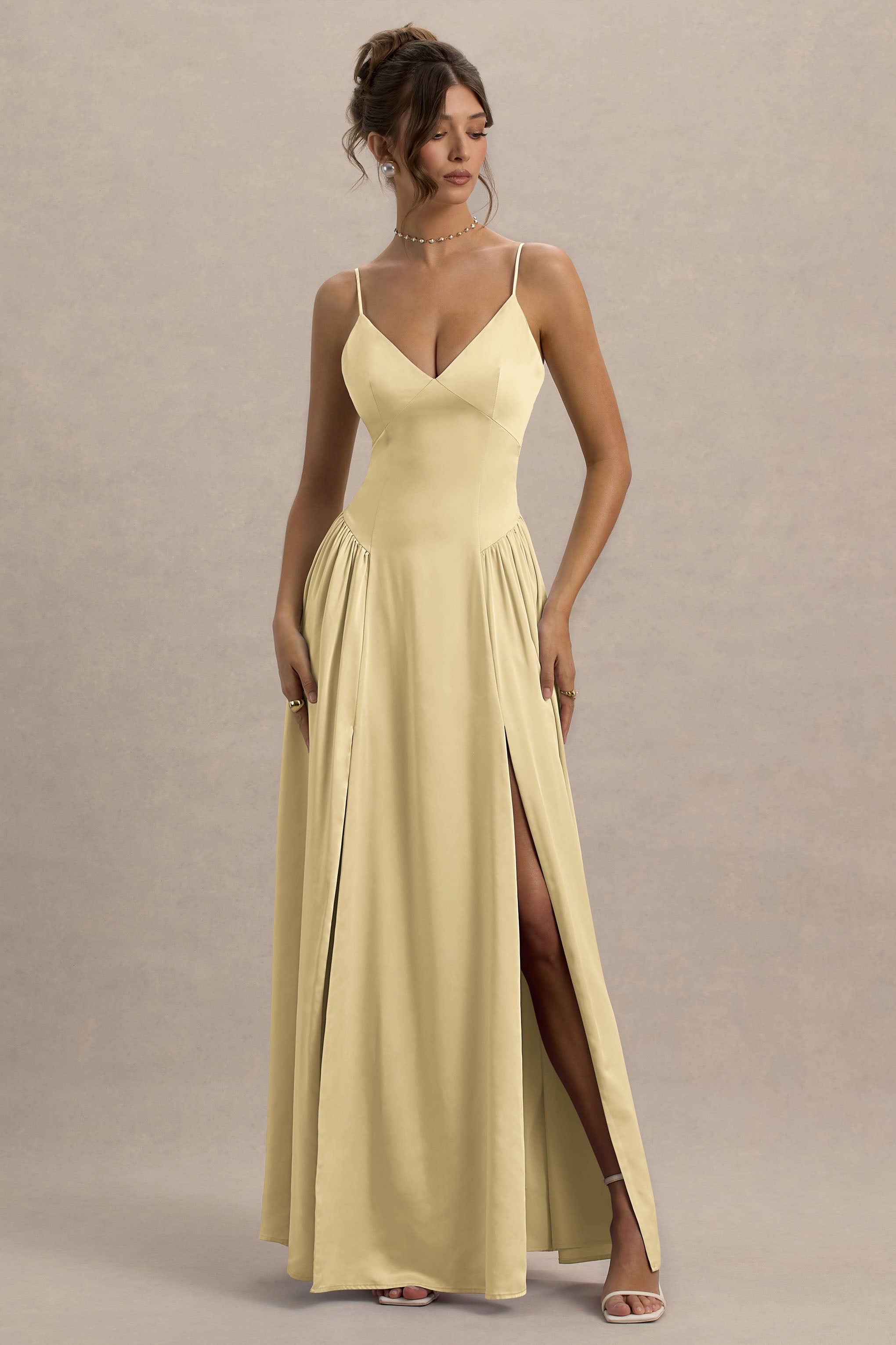 Jonas | Lemon Plunge-Neck Maxi Dress With Cami Straps