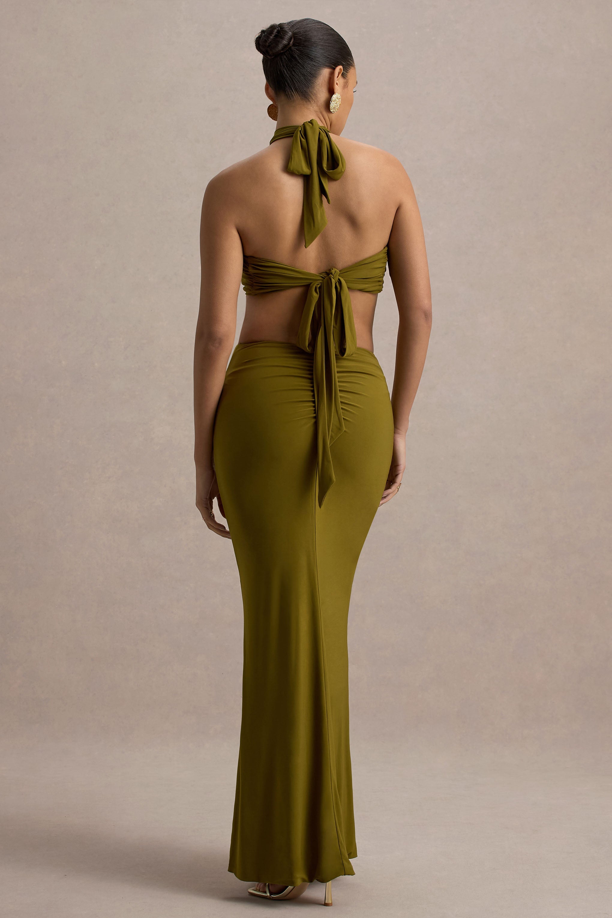Giuseppa | Green Halter-Neck Cut-Out Maxi Dress