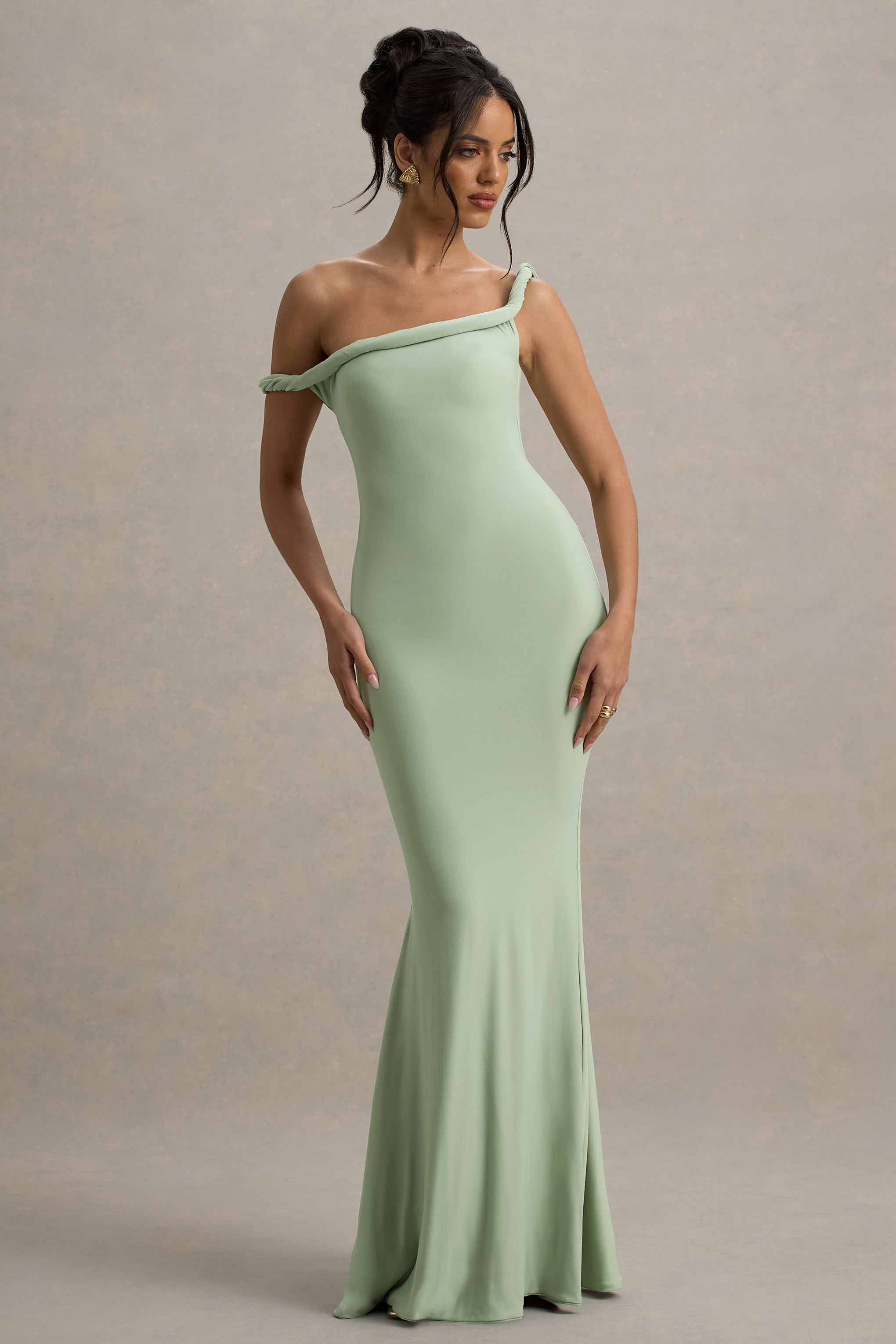 Lita | Light Green Twisted Asymmetric Maxi Dress