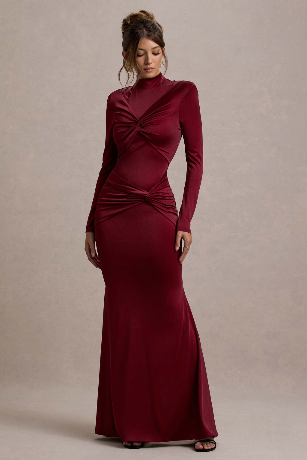 Noya | Berry Long-Sleeve Ruched Maxi Dress