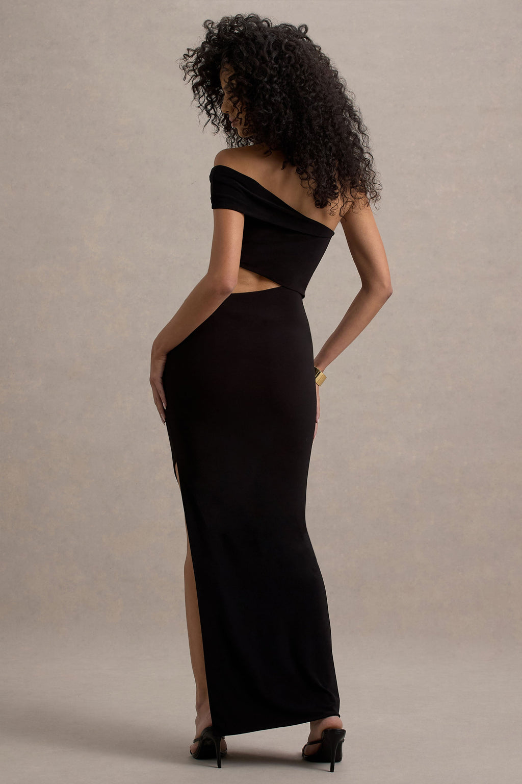 Milos | Black One-Shoulder Cut-Out Maxi Dress With Split