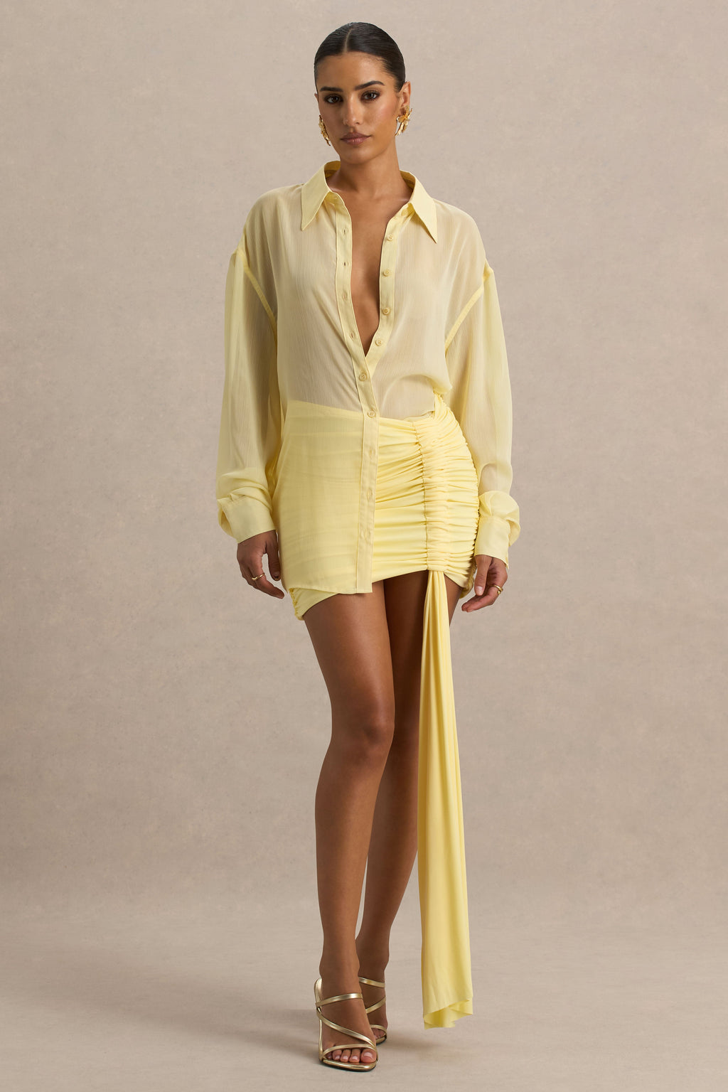 Katelyn | Lemon Ruched Wrap Mini Skirt With Sash