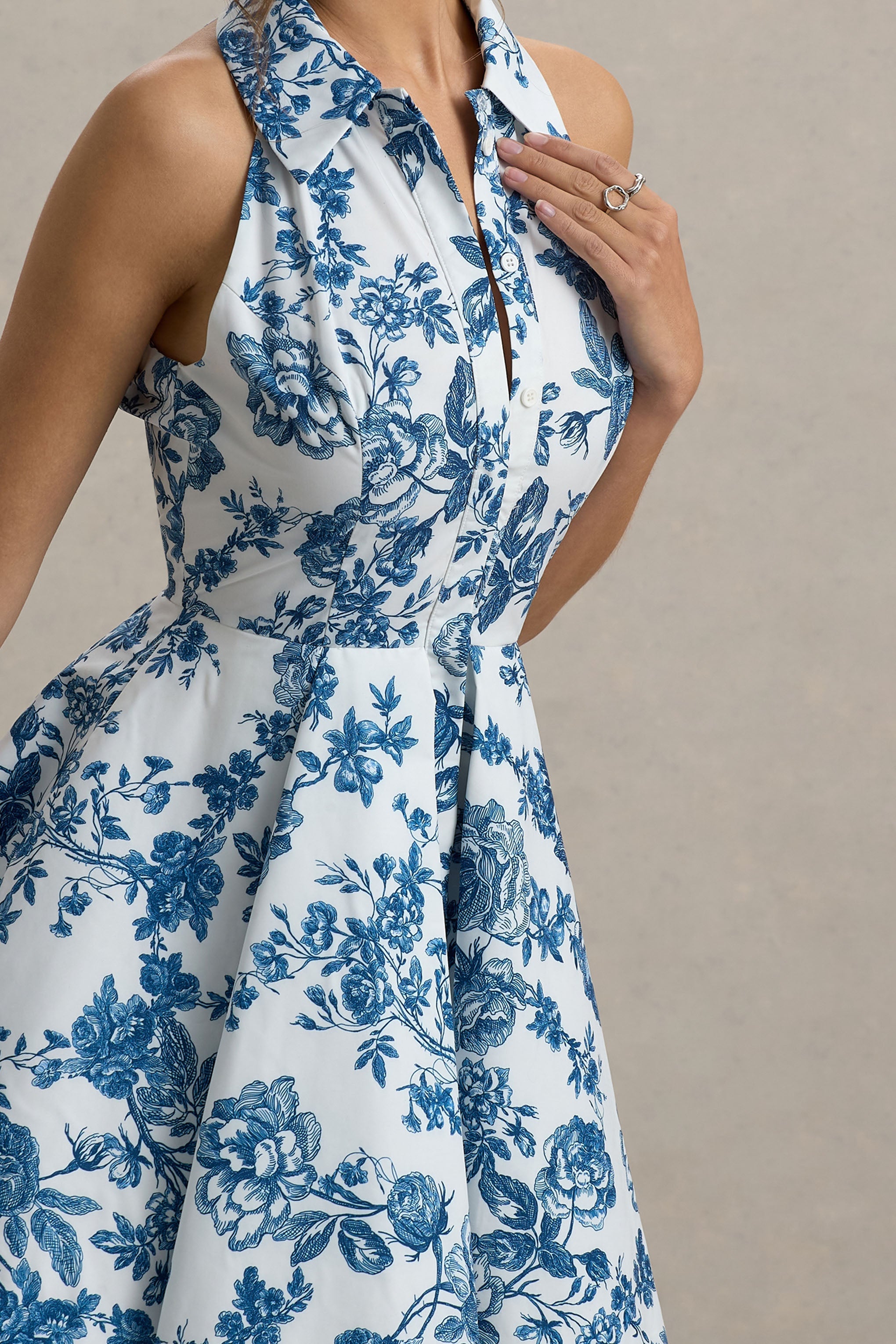 Paulie | Blue Porcelain Print Poplin Skater Mini Dress