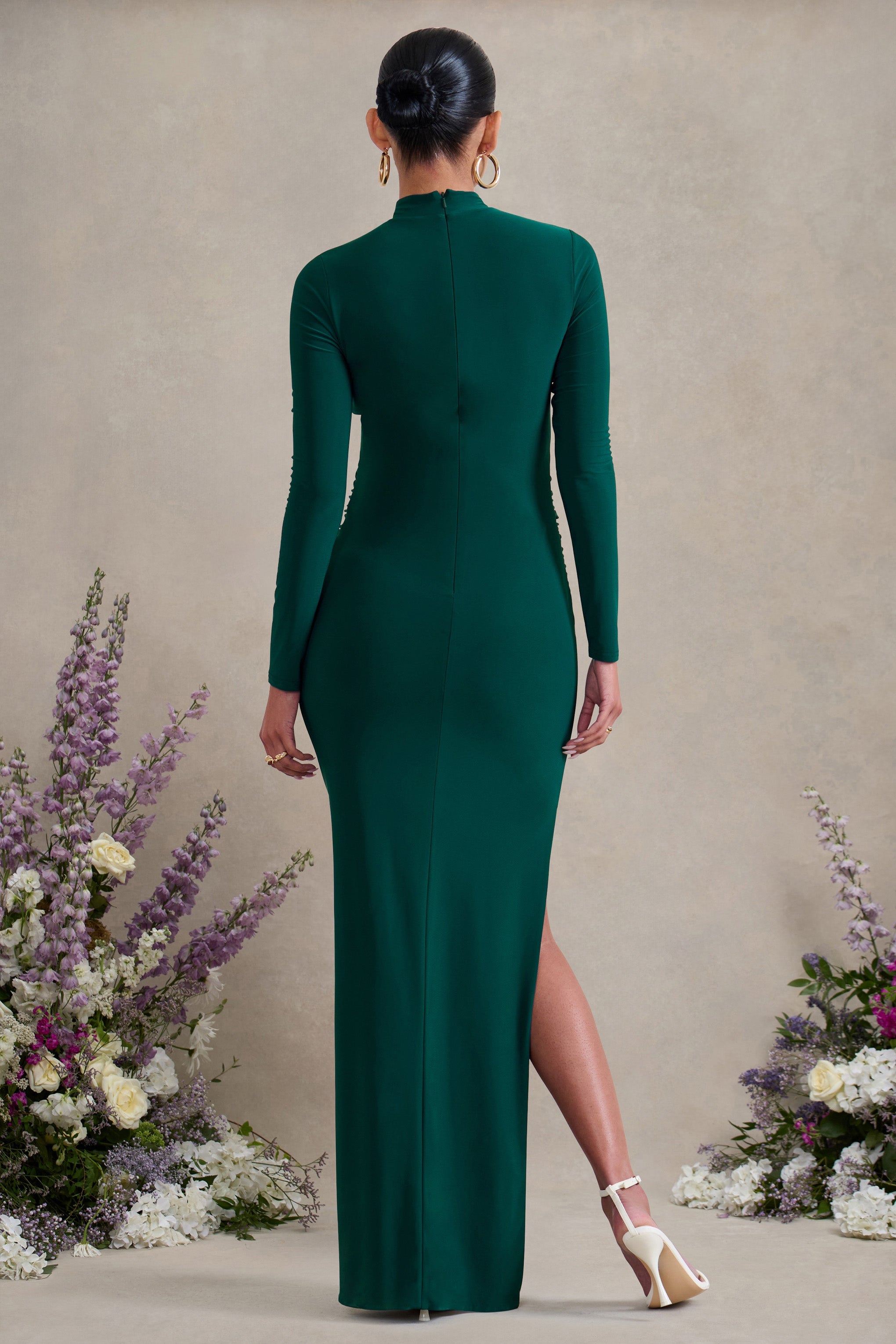 Alejandra | Green Maternity Long Sleeve High Neck Maxi Dress