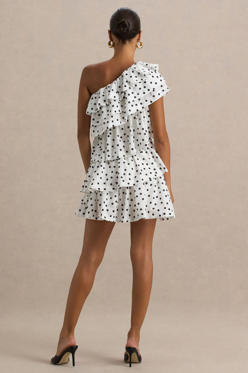 Orla | White Polka Dot Asymmetric Ruffled Mini Dress