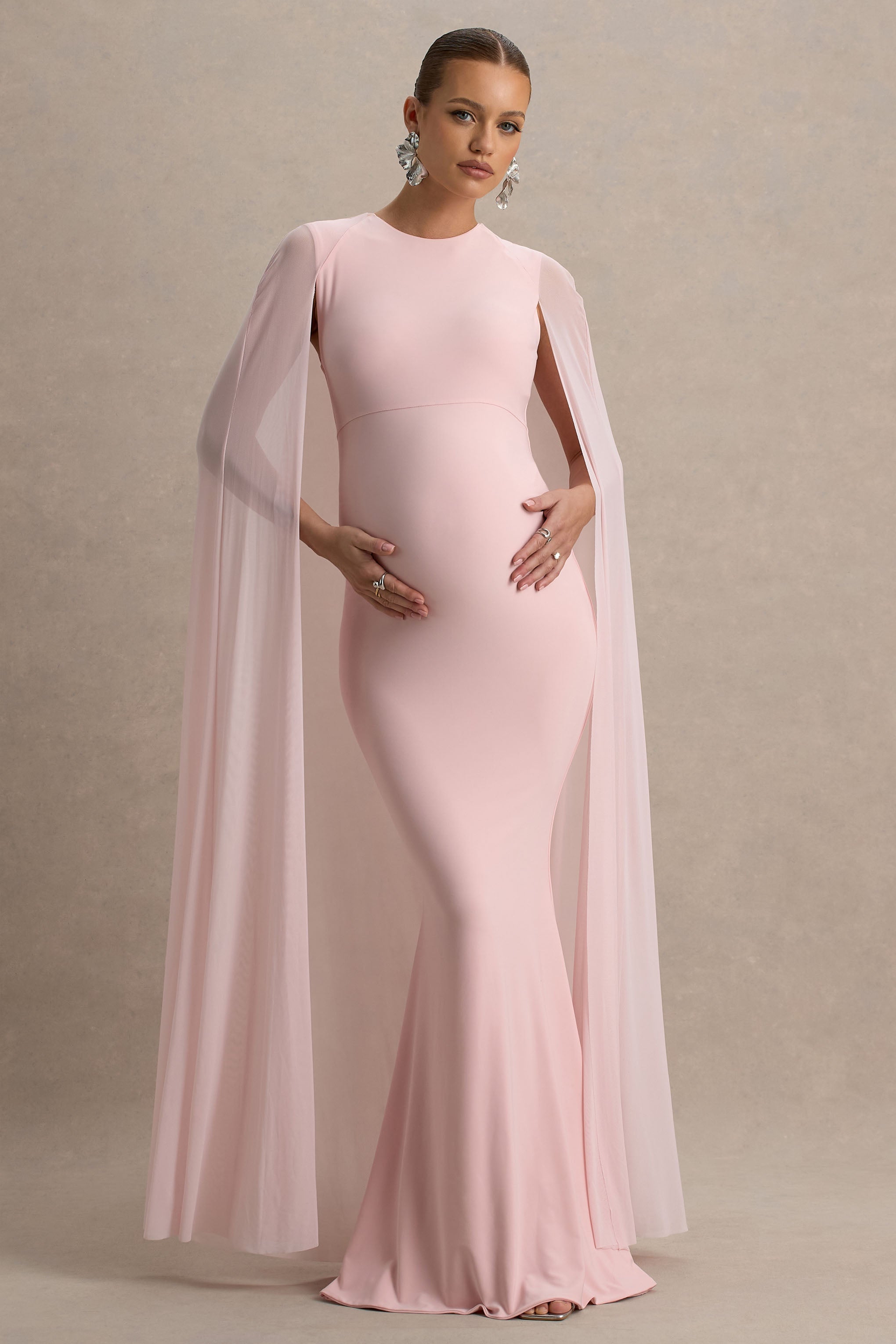 Currant | Pink High-Neck Maternity Maxi Dress With Cape