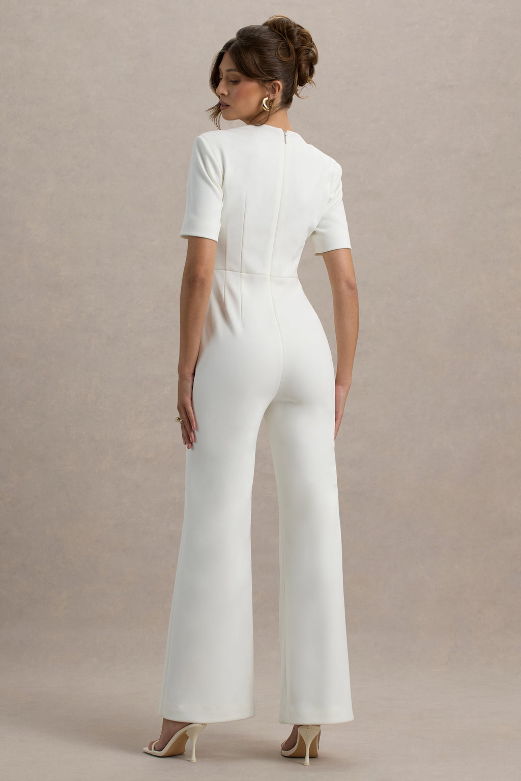 Simone | White Sweetheart Short-Sleeve Wide-Leg Jumpsuit