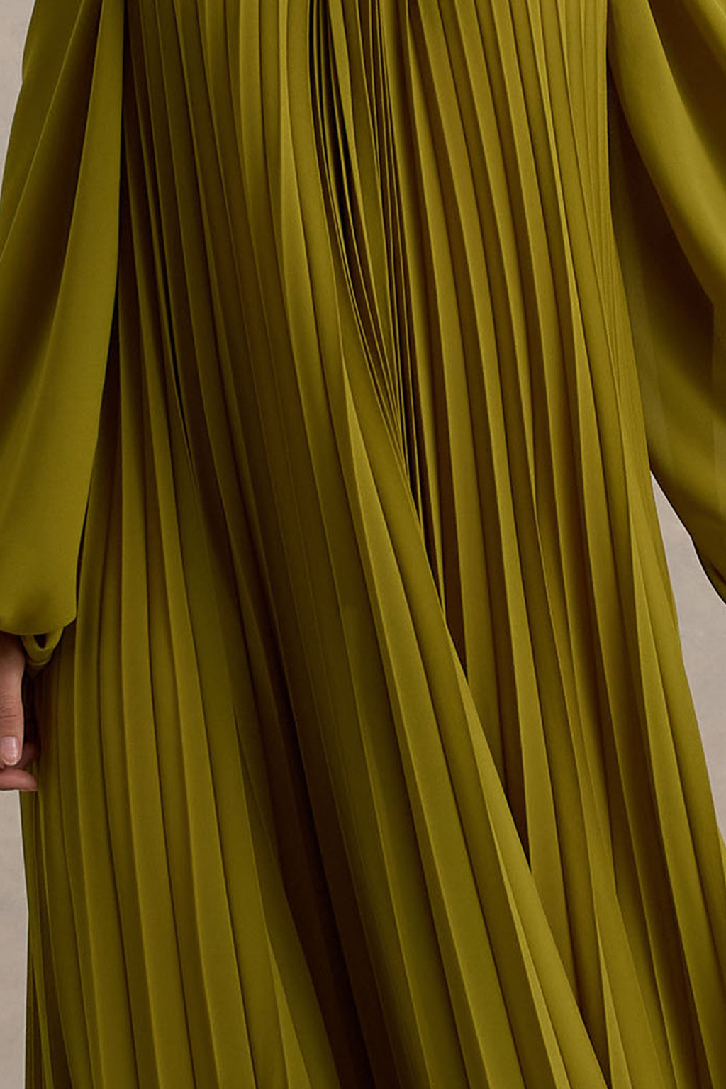 Reyna | Olive Pleated Chiffon Cold-Shoulder Maxi Dress