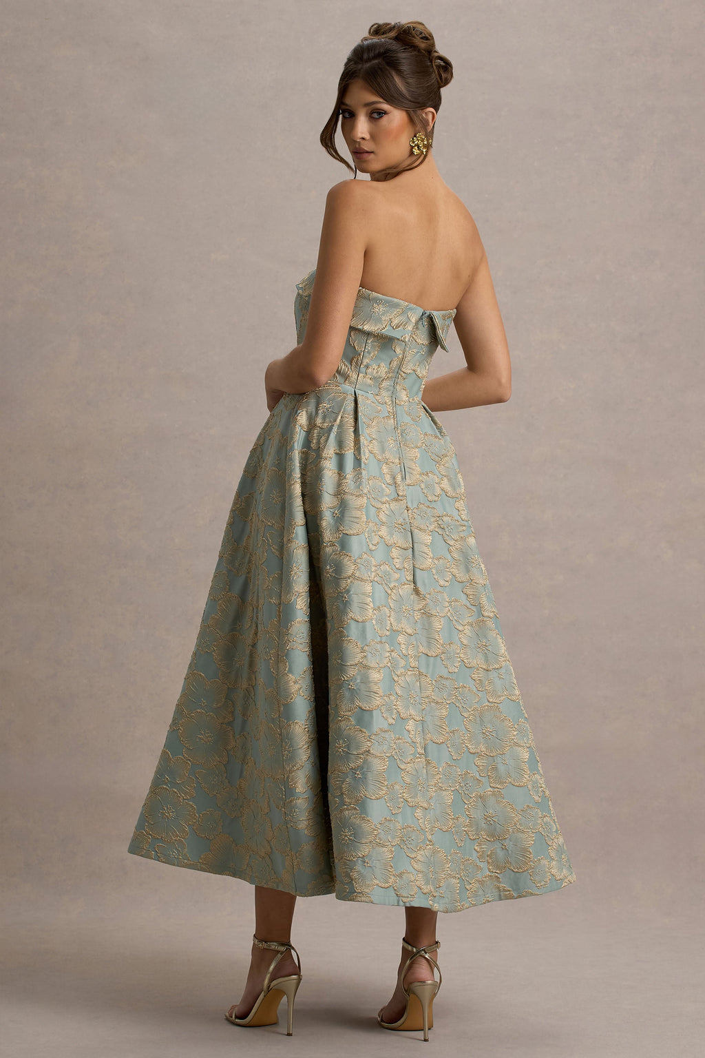 Zuma | Light Blue Jacquard Strapless Midi Dress