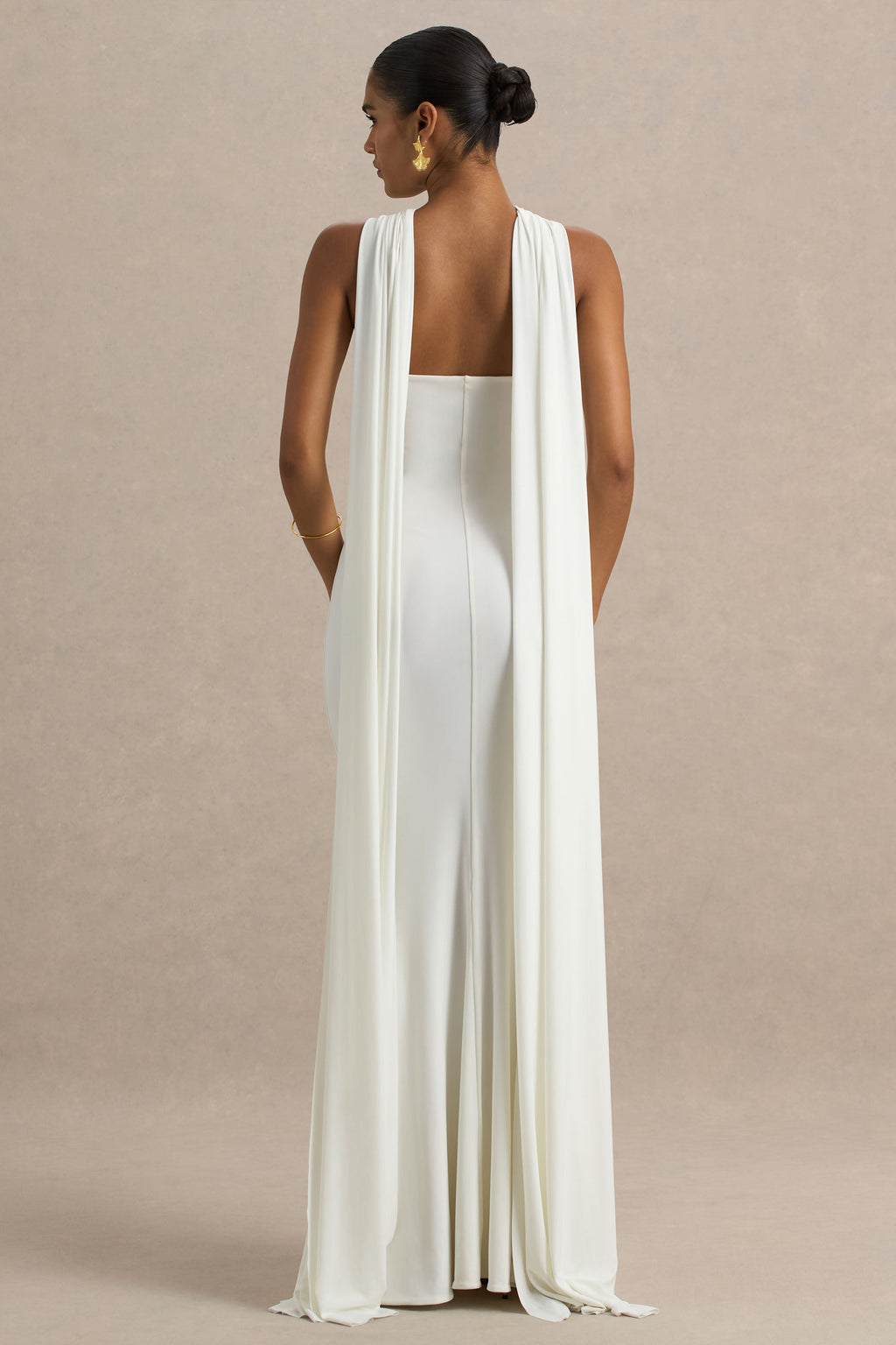 Rhoda | White Twist Halter-Neck Cape Maxi Dress