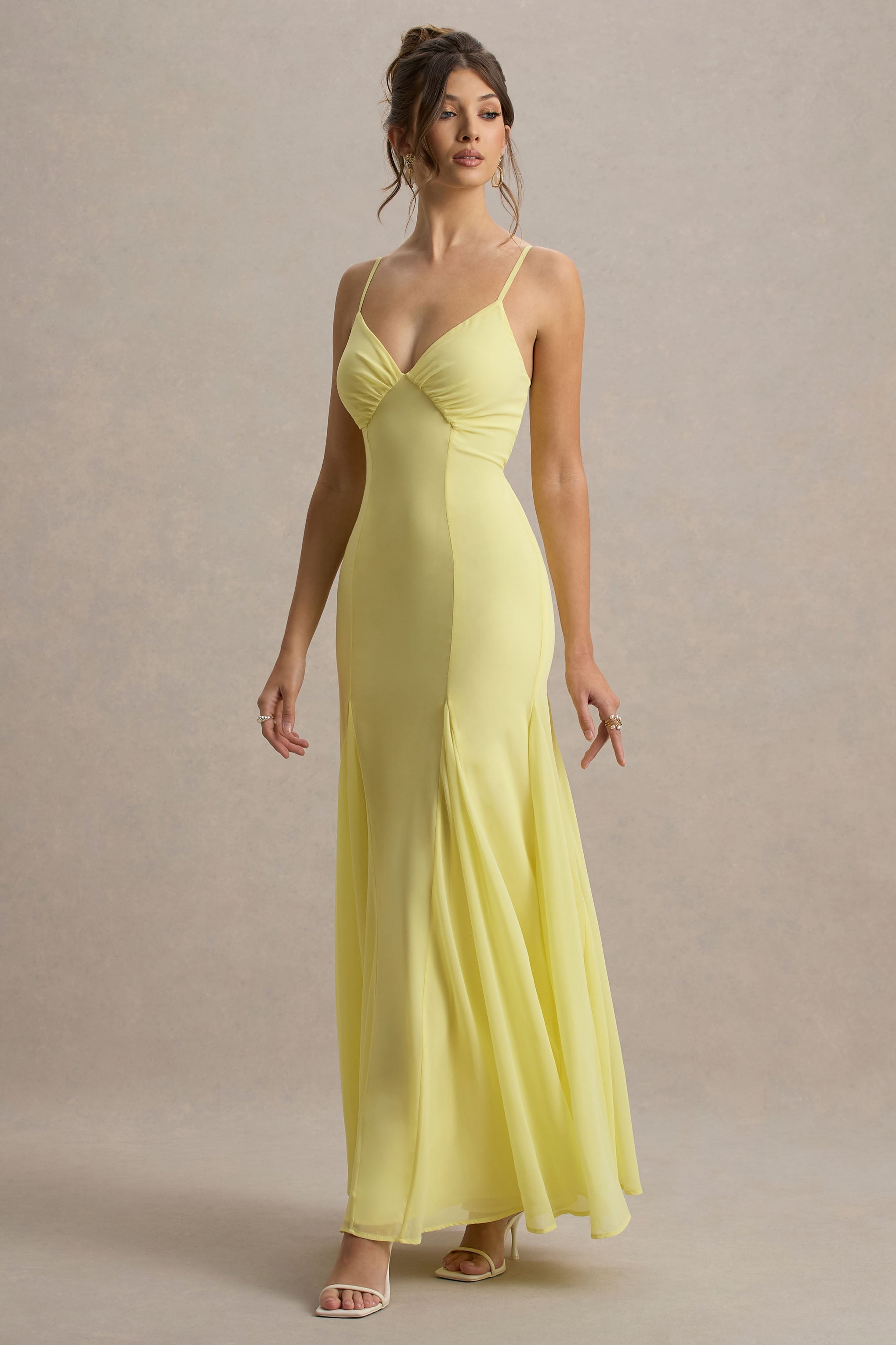 Massie | Lemon Chiffon Strappy Maxi Dress With Volume Hem