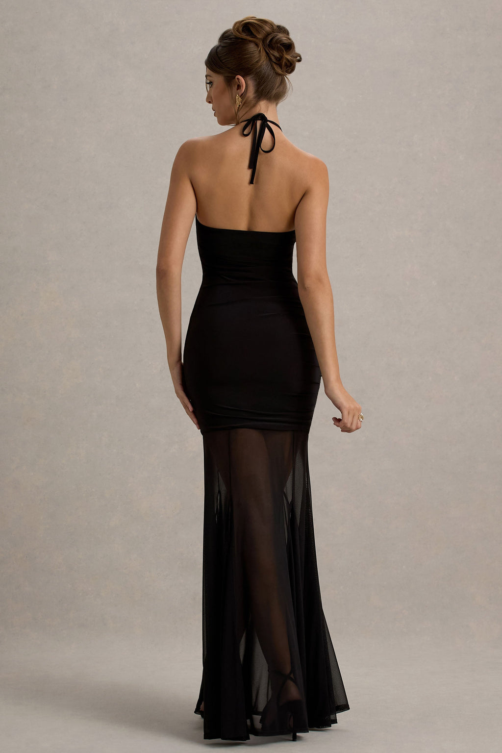 Sonya | Black Halter-Neck Maxi Dress With Mesh Skirt