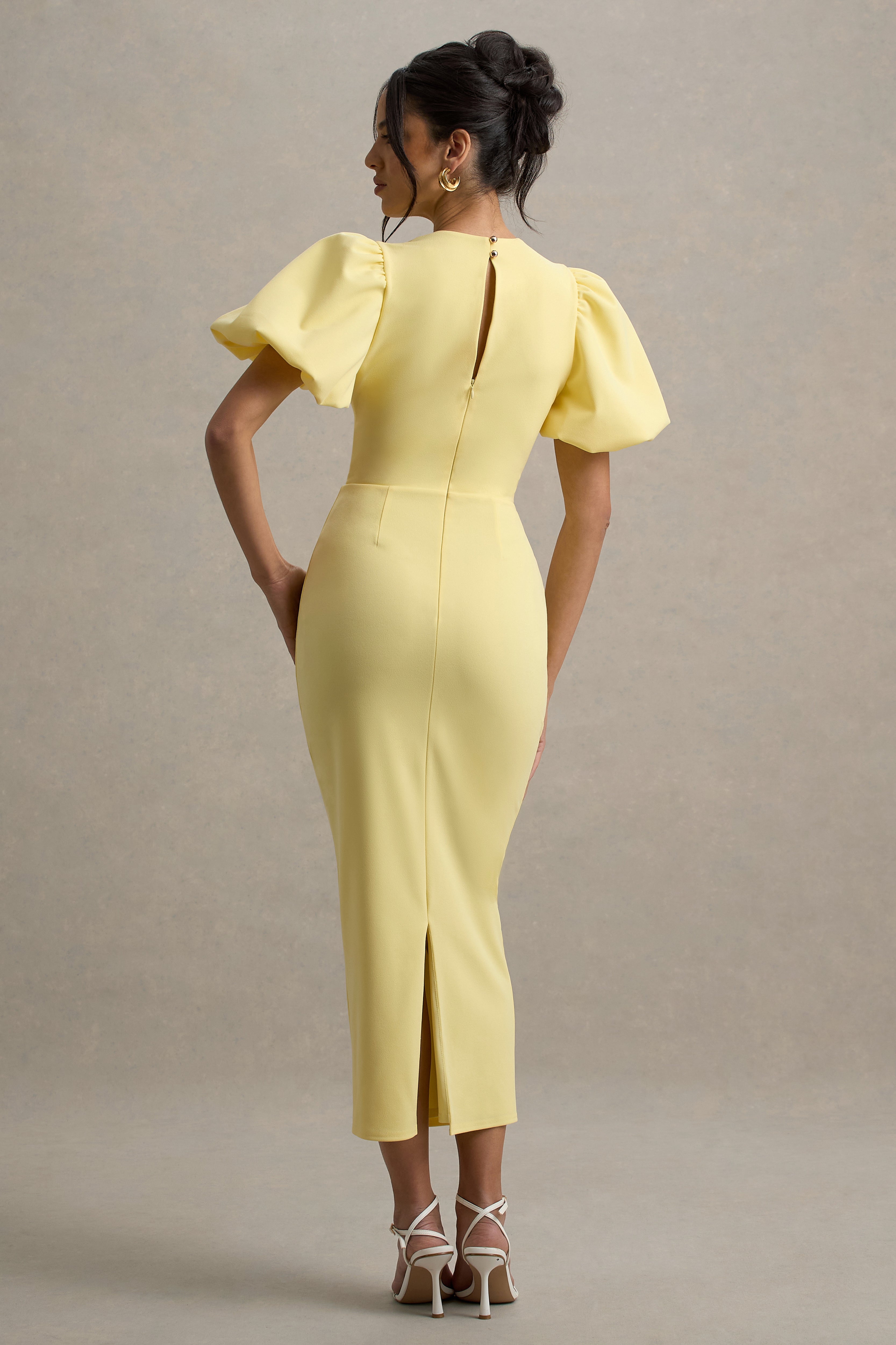 Dakota | Lemon Puff-Sleeve Midi Dress