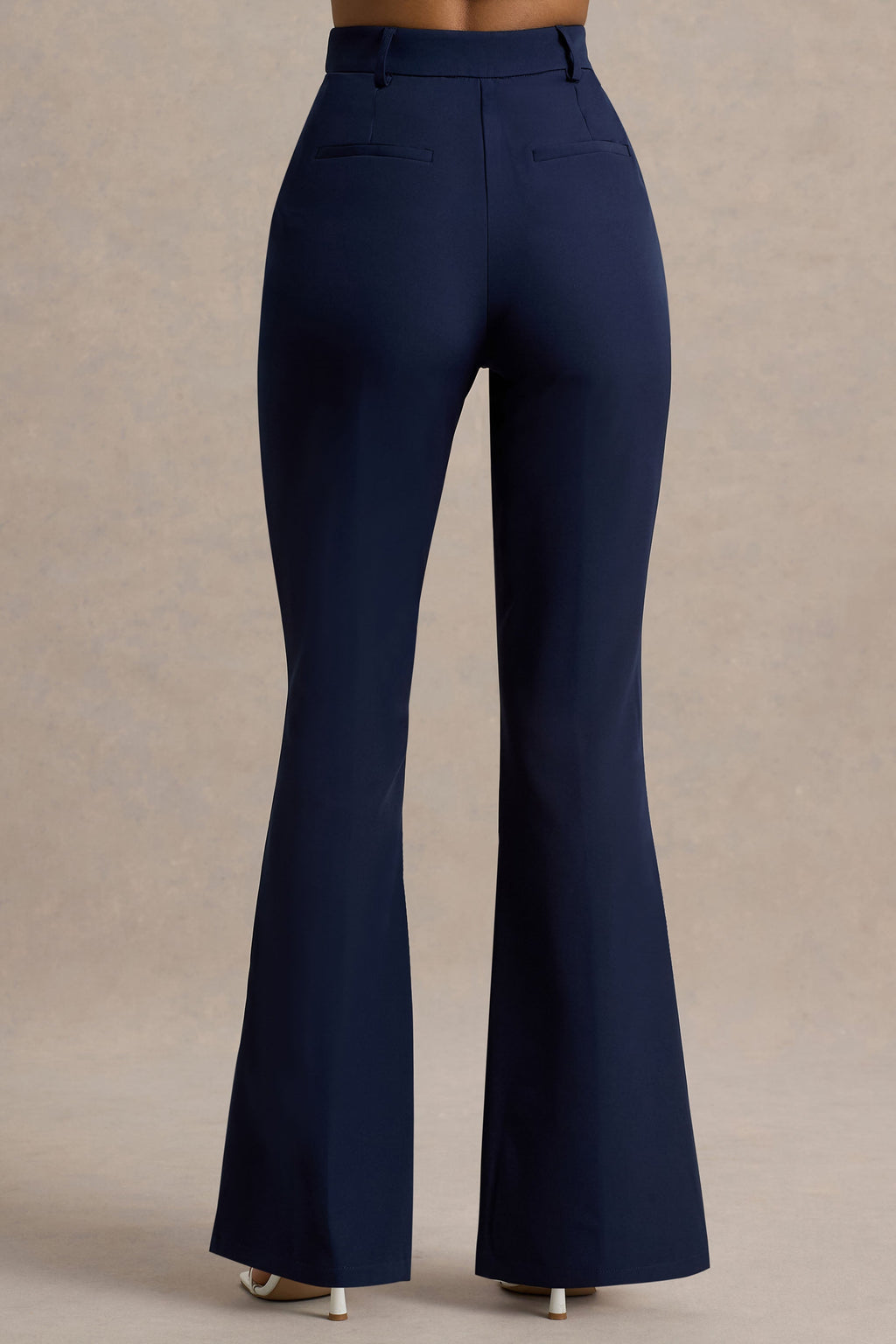 Jada | Navy Tailored Flared-Leg Trousers