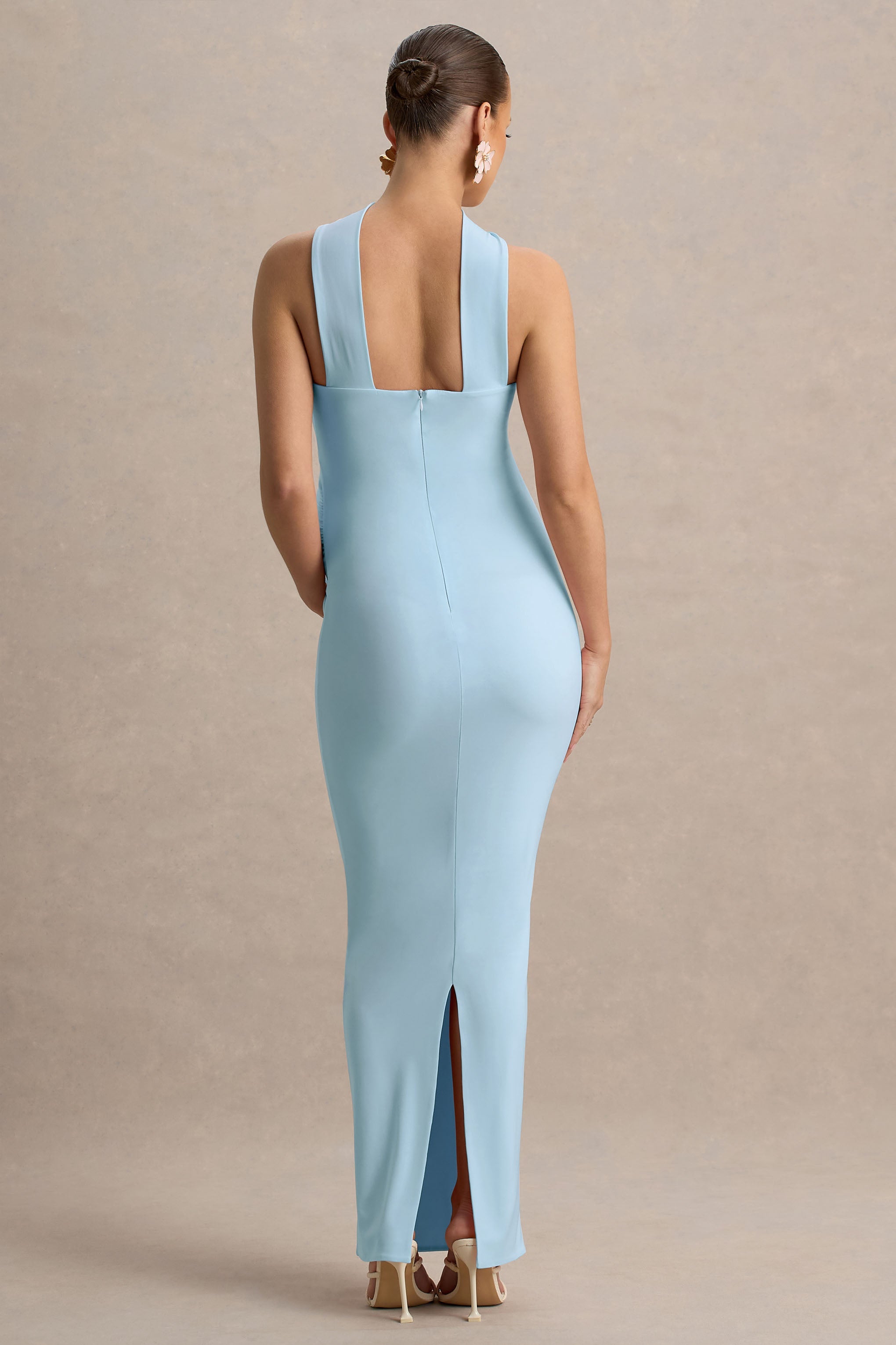 Glaze | Powder Blue High-Neck Maternity Maxi Dress