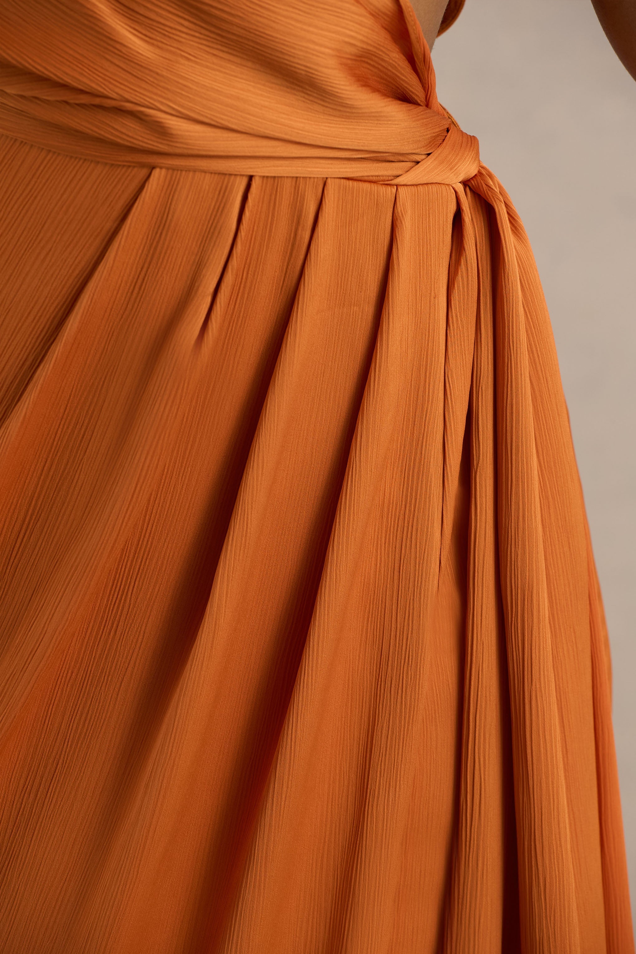 Livia | Orange Plunge-Neck Fishtail Maxi Dress