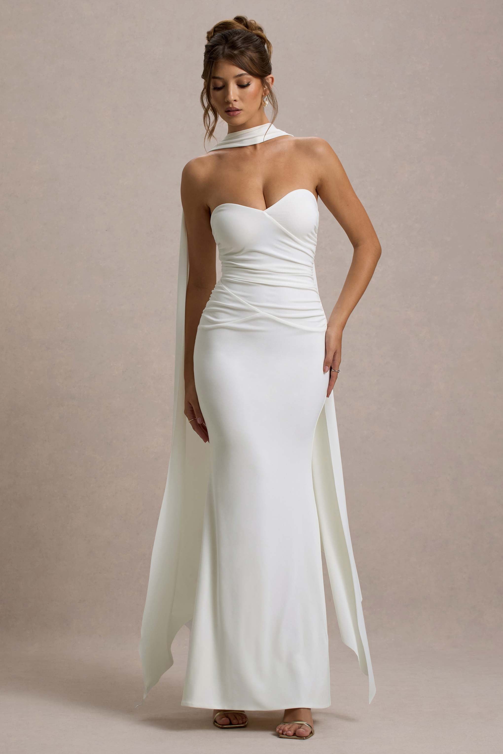 Rosabel | Cream Sweetheart Maxi Dress With Sash