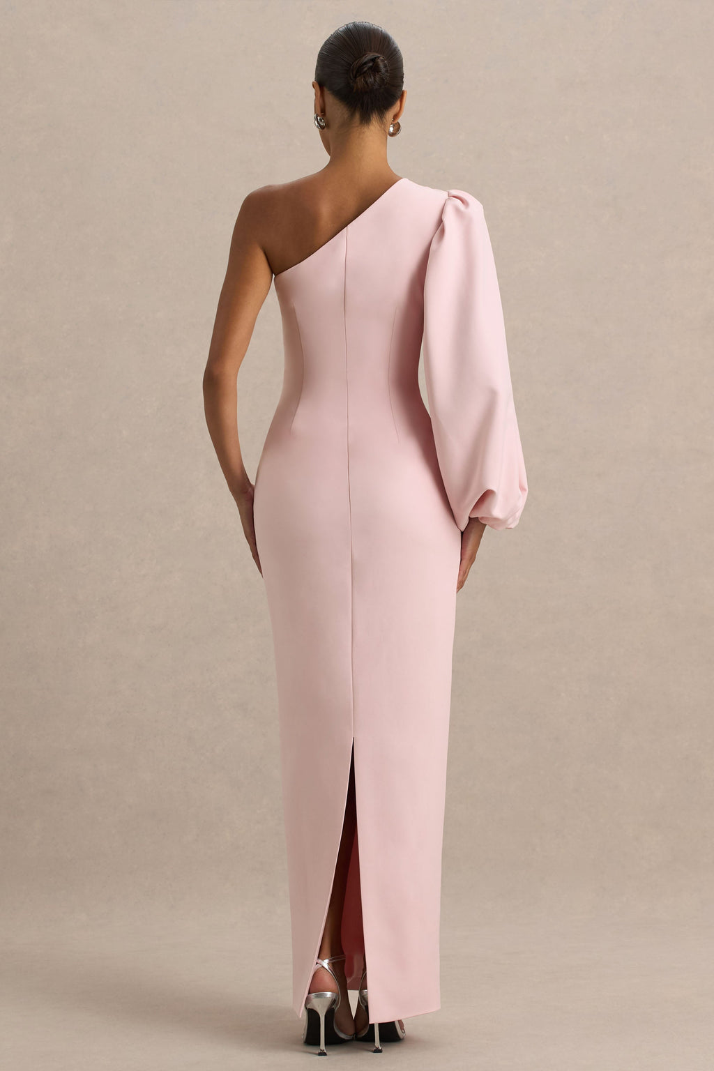 Kellis | Pink Asymmetric Maxi Dress With Balloon Sleeve