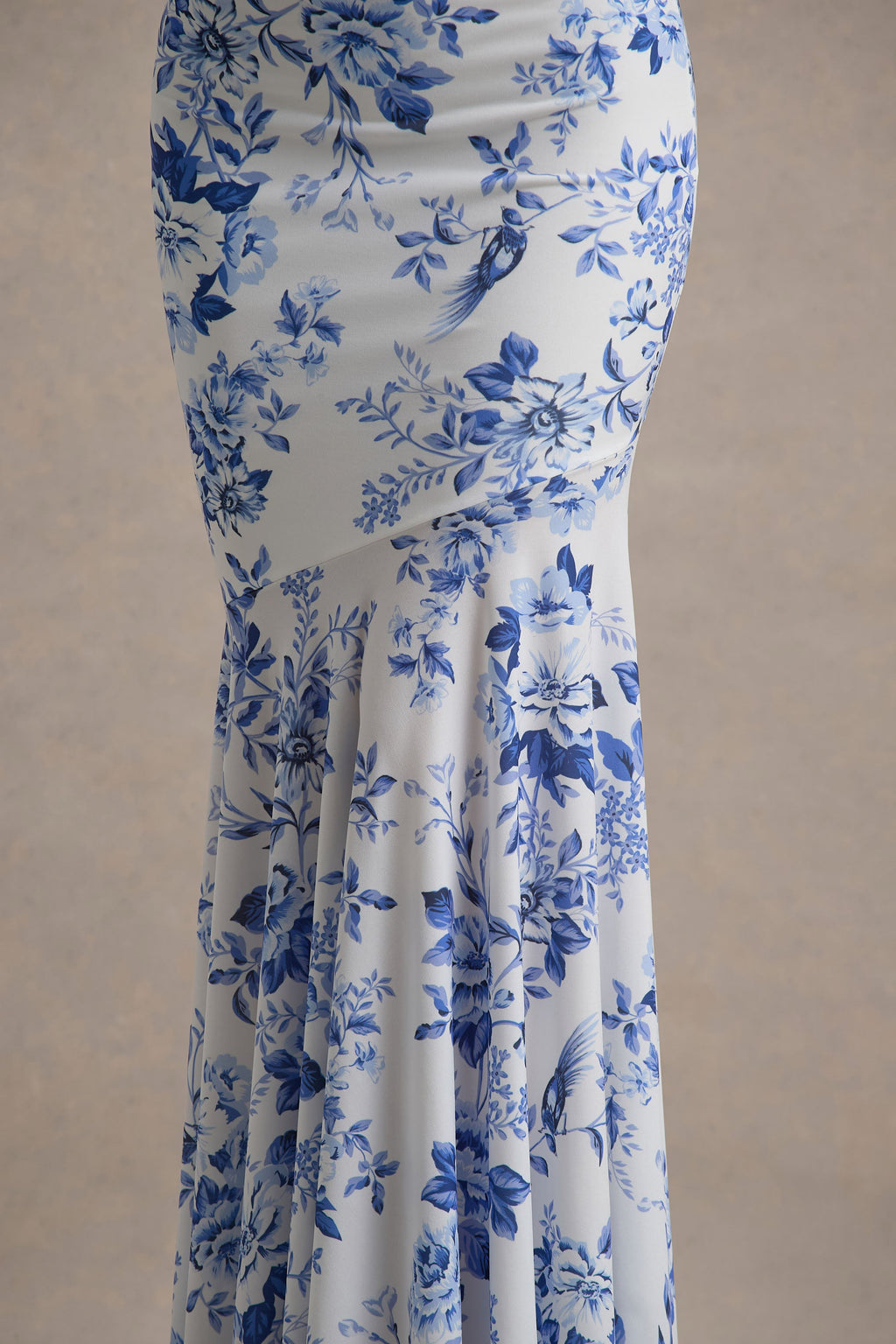 Callie | Blue Porcelain Print Bandeau Fishtail Maxi Dress