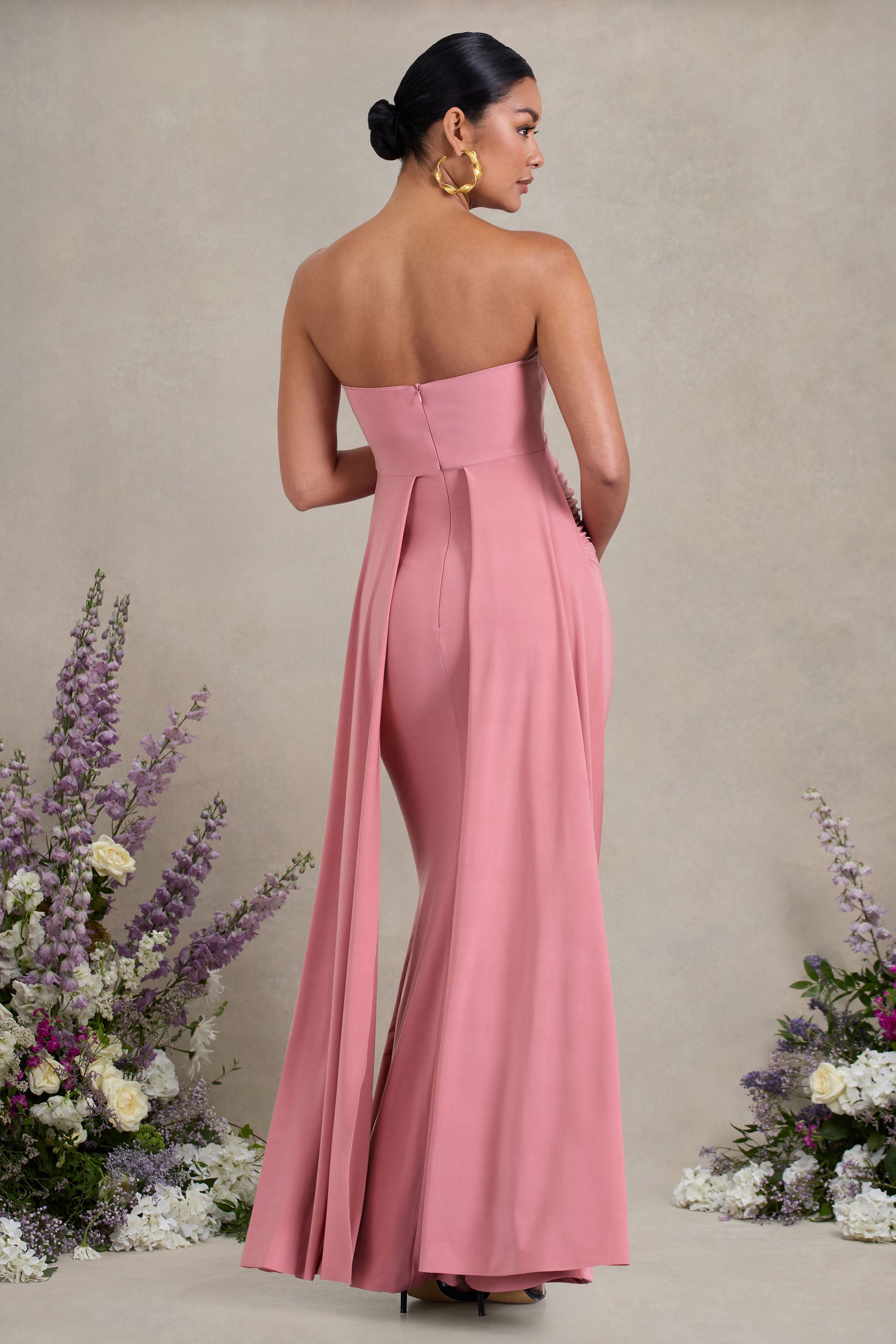 Christina | Blush Pink Bandeau Sleeveless Maternity Maxi Dress With Cape