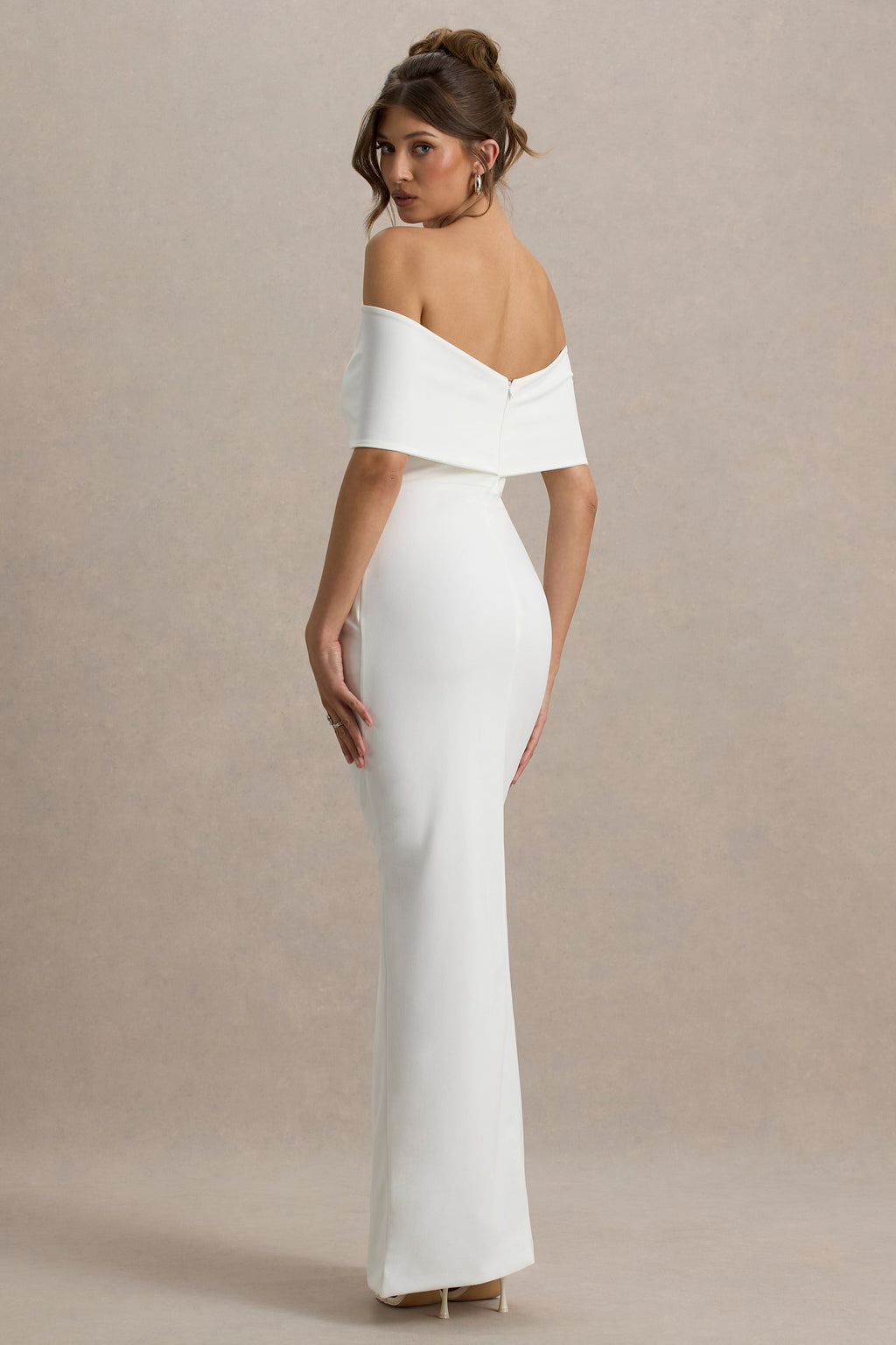 Eva | White Bardot Bow Detail Maxi Dress With Thigh Split