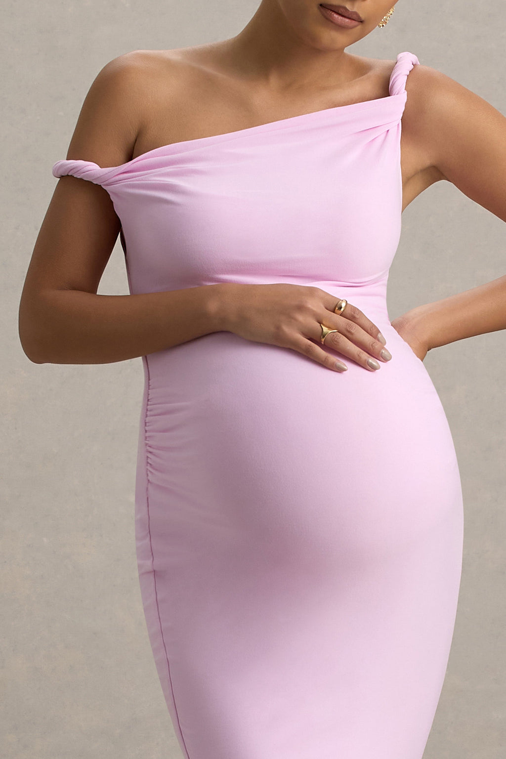 Lita | Pink Twisted Asymmetric Maternity Maxi Dress
