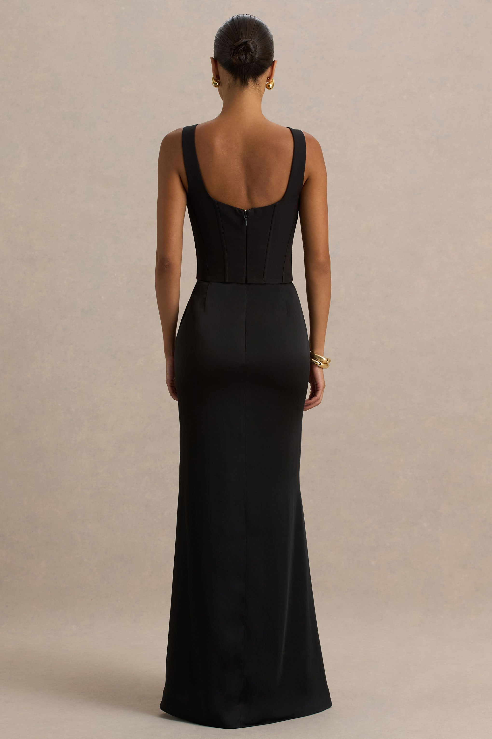 Morgan | Black Satin Corset Maxi Dress