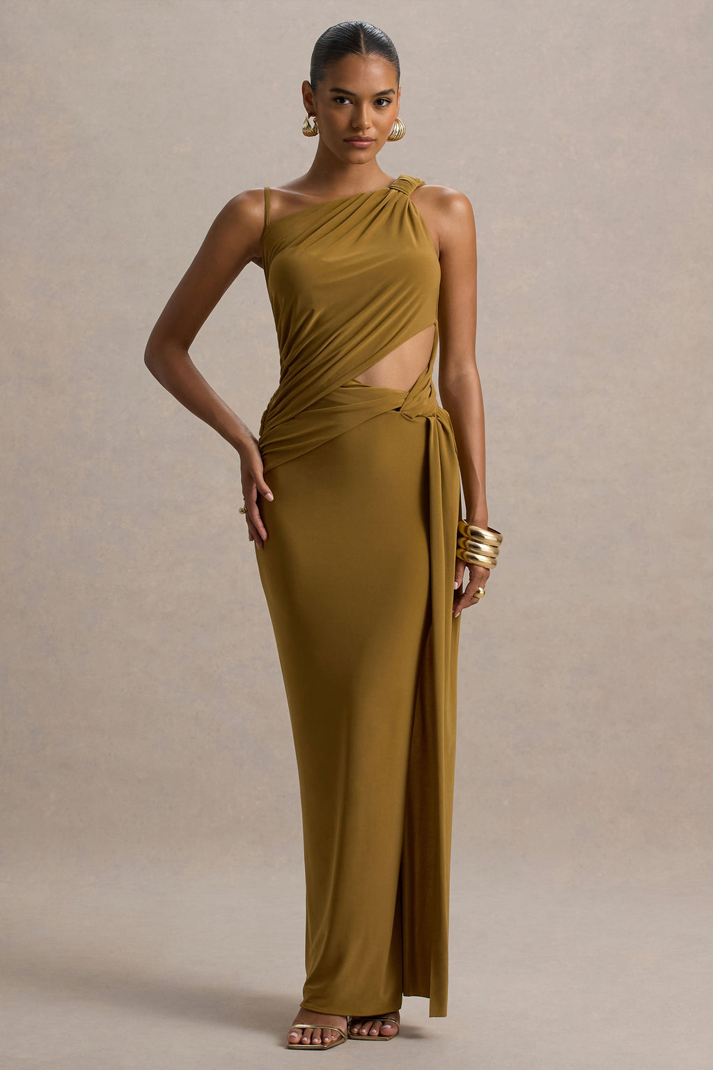 Storm | Brown Asymmetric Maxi Dress With Cut-Out Details